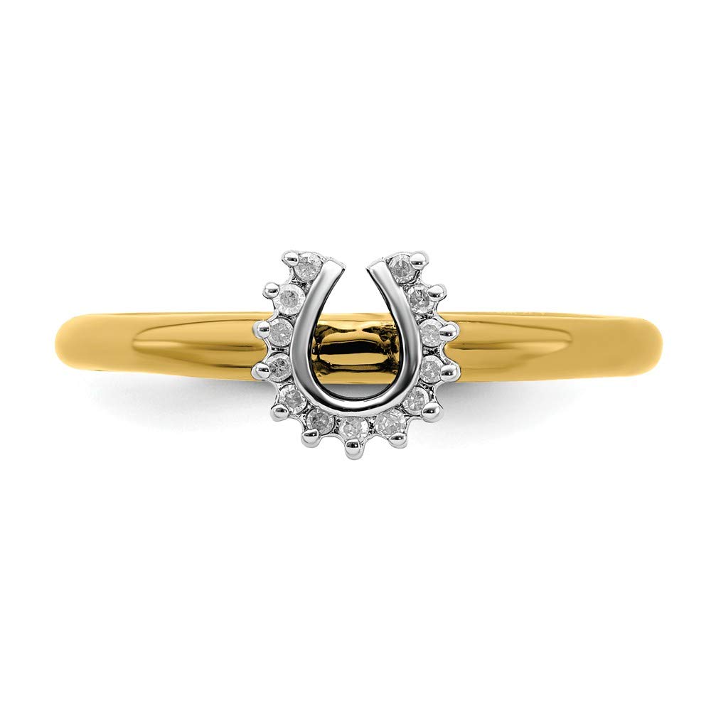 925 Sterling Silver Stackable Yellow-Plated Diamond Horseshoe Ring Eternity Band (0.07 cttw) - Lucky Charm Jewelry for Women, Gift for Equestrian Lovers, Birthday & Anniversary Present