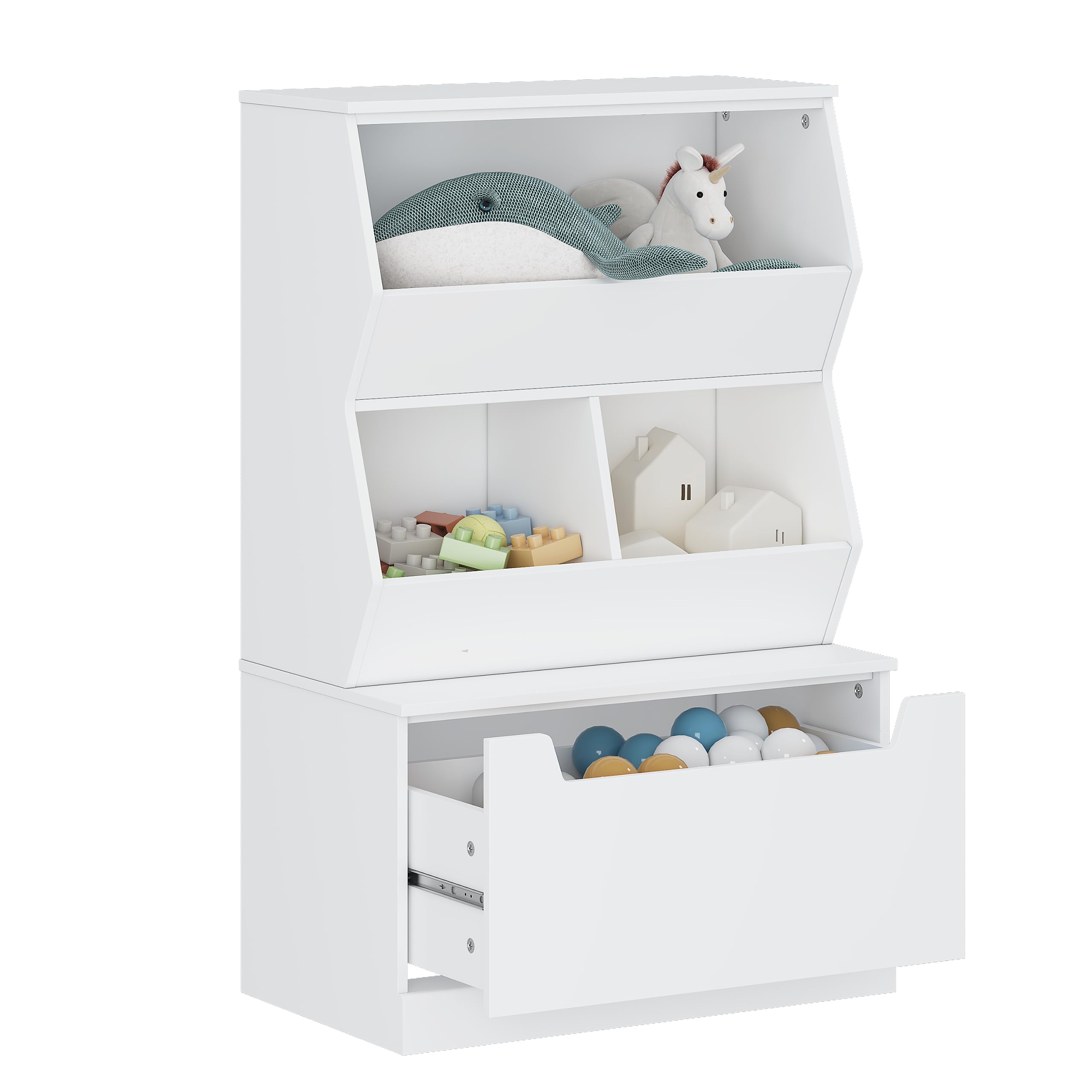 UTEX Kids Toy Storage Cabinet with Drawers and Cubbies - Organizer for Playroom, Classroom, Nursery - White - Perfect for Organizing Toys, Books, and Art Supplies in Kids Rooms