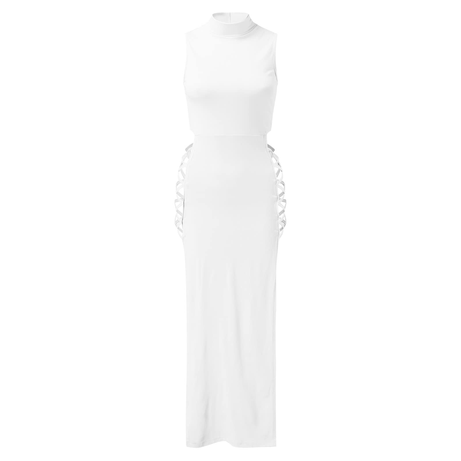 ORT Plus Size Women's Dress - Sleeveless Cotton A-Line Sundress with Spaghetti Straps & Pockets | Spring Summer Casual Beach Dress in White | Perfect for Vacations, Outdoor Parties & Date Nights