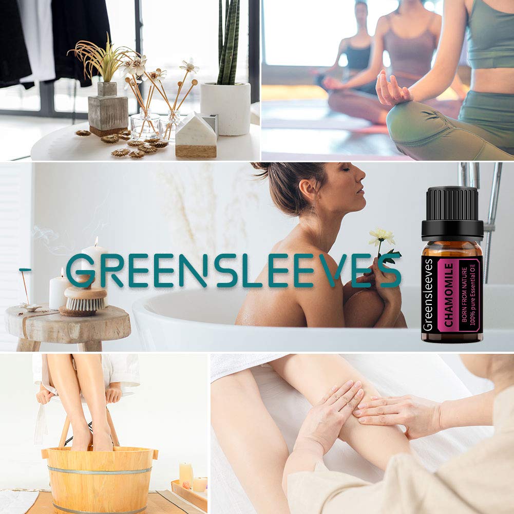 GREENSLEEVES 100% Pure Chamomile Essential Oil 10ml - Undiluted Aromatherapy Oil for Relaxation, Sleep & Stress Relief | Perfect for Diffusers, Massage & DIY Skincare