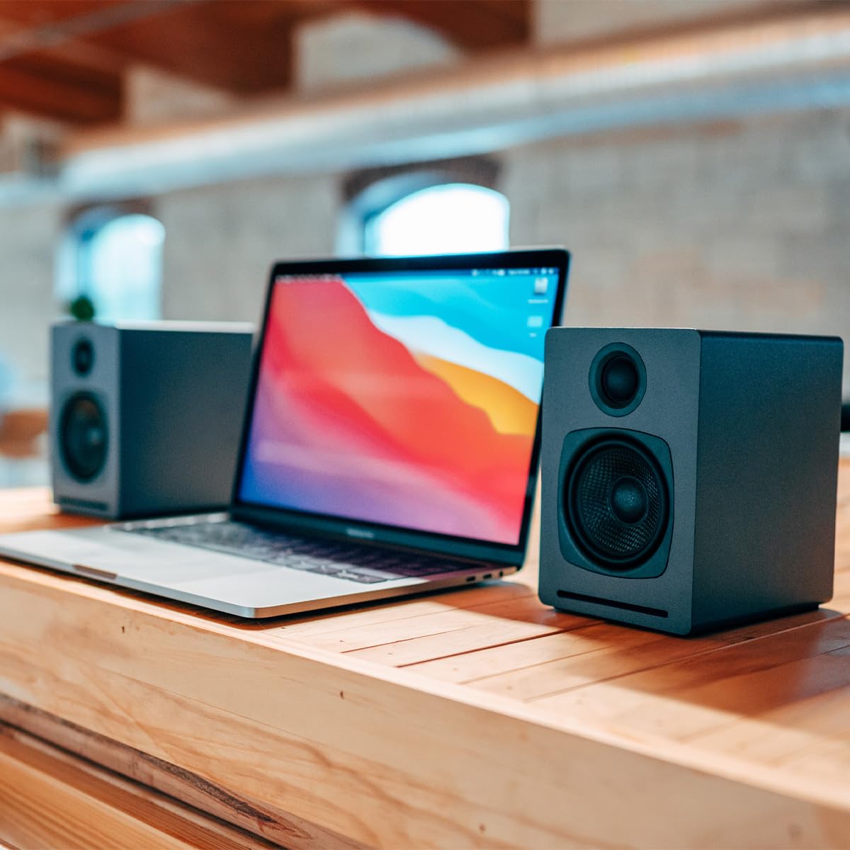 Audioengine A1 Bluetooth Computer Speakers - Wireless Desktop & Laptop PC Speakers with Subwoofer Output, Hi-Fi Sound for Music, Gaming & Home Theater (Pair, Grey) | Perfect for Office, Studio & Entertainment Setup