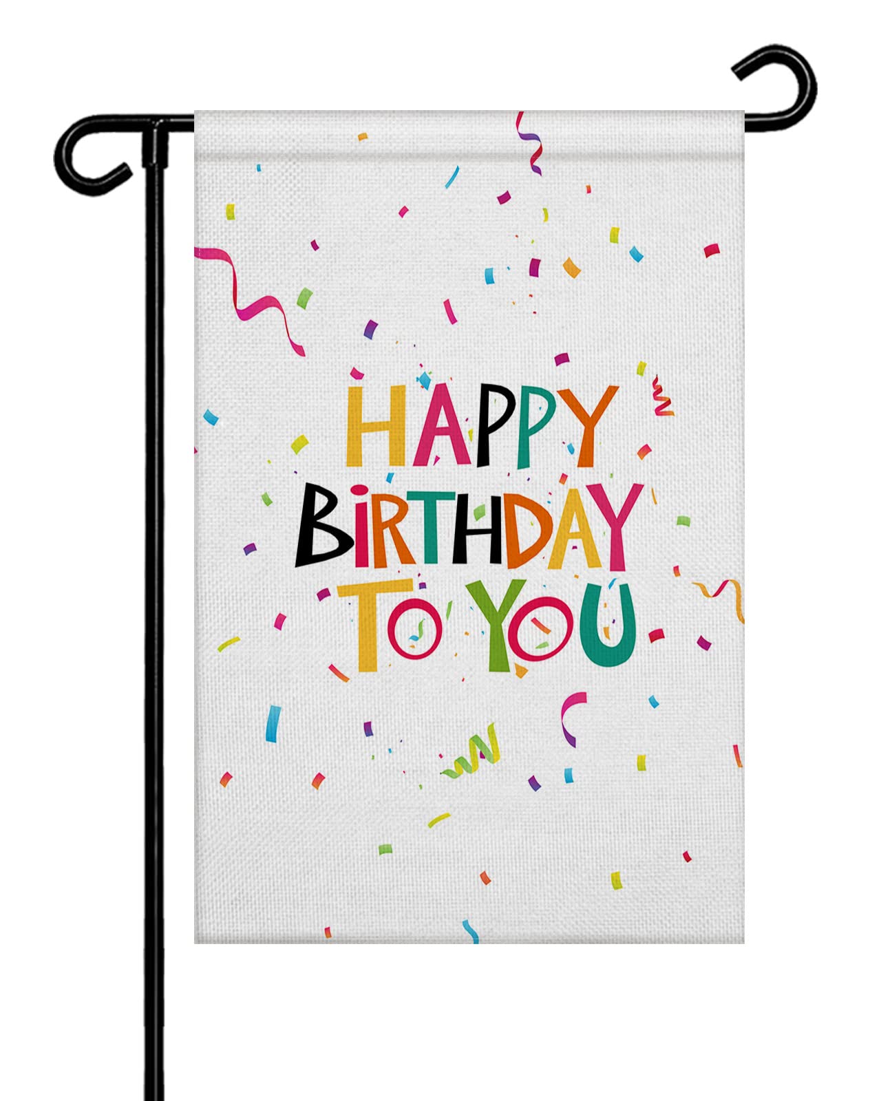 Happy Birthday Garden Flags - Double Sided Burlap Yard Banner with Colorful Ribbon Abstract Design | 28x40 Inch Seasonal Vertical Outdoor Decor for Patio, Lawn & Garden Celebrations | Perfect for Birthday Parties & Outdoor Decorations