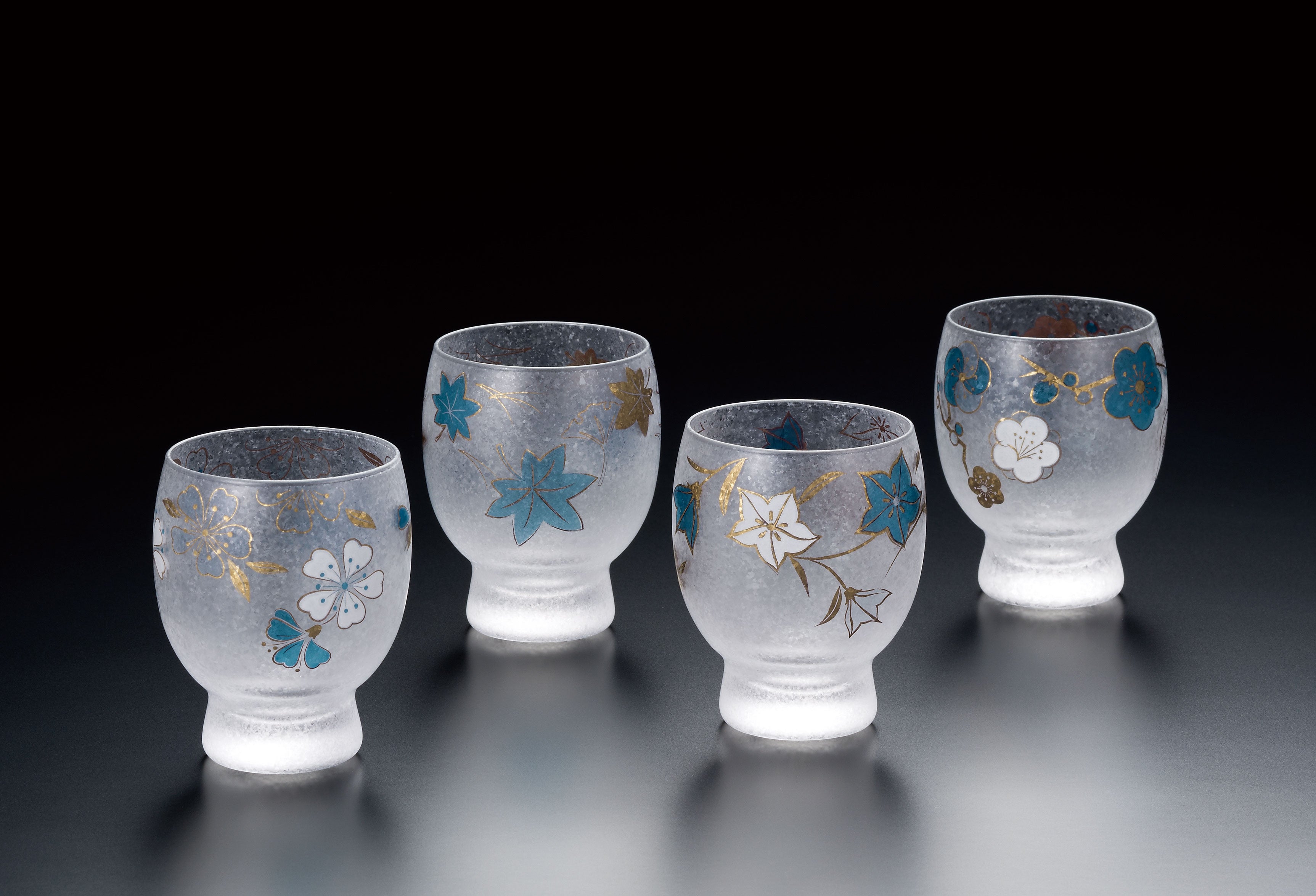 Nippon Taste Shiki Meguri Four Season Sake Glass Gift Set - Set of 4 Handcrafted Japanese Sake Cups with Wooden Box - Perfect for Traditional Japanese Dining, Sake Tasting & Home Bar Decor