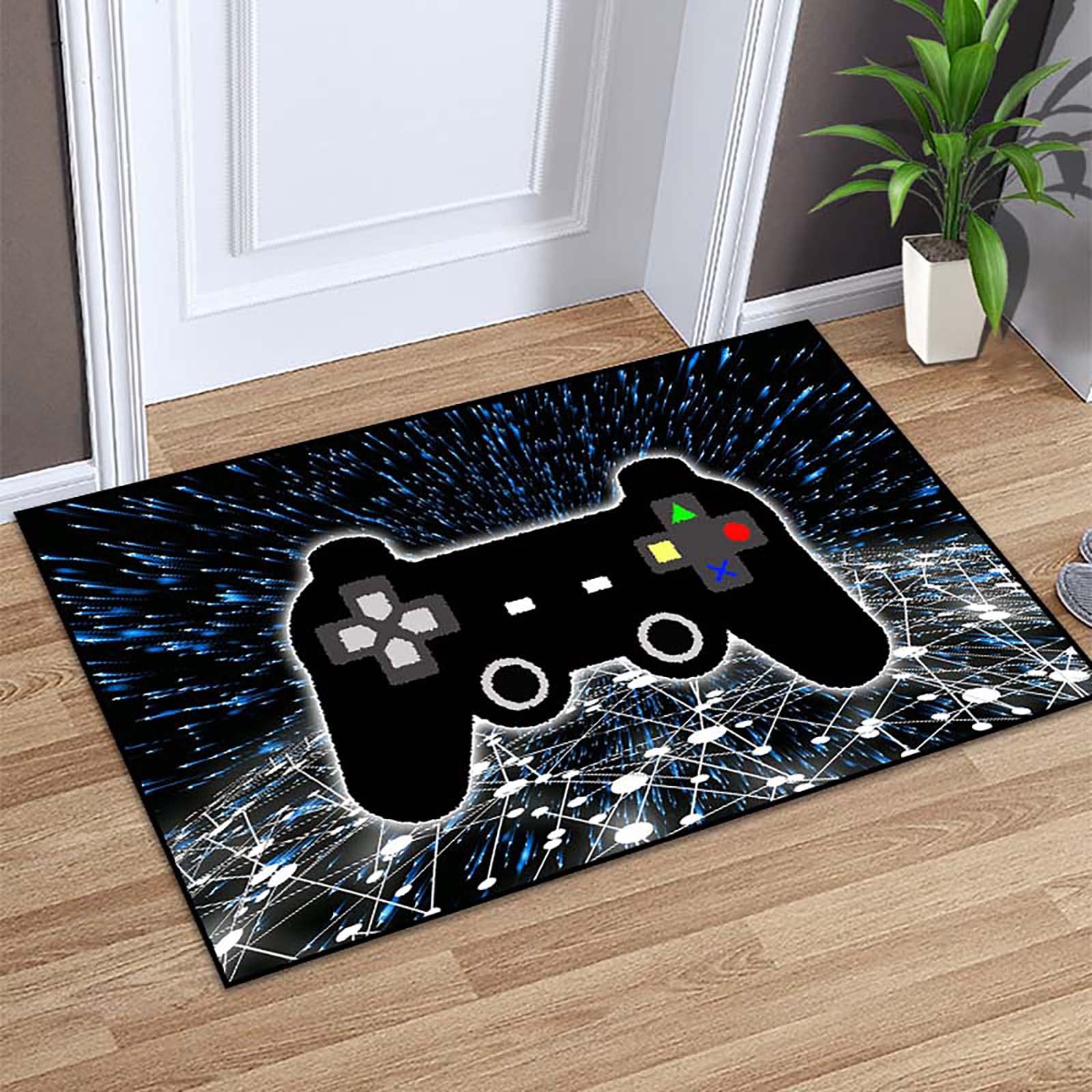 Gamer Controller Area Rugs for Teen Boys - Video Game Themed Bedroom & Living Room Decor - Black Polyester Floor Mat for Sofa, Sitting Room, or Outdoor Doormat - Perfect for Gaming Rooms, Teen Bedrooms, and Game Themed Home Decor