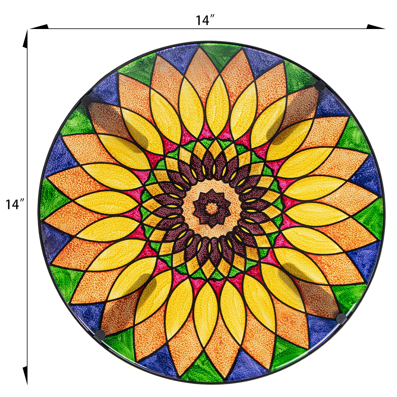 VCUTEKA Yellow Sunflower Mosaic Outdoor Side Table - 14 Inch Round Glass Top Patio Coffee Table for Balcony, Garden & Indoor Decor | Perfect for Drinks, Books & Plant Display