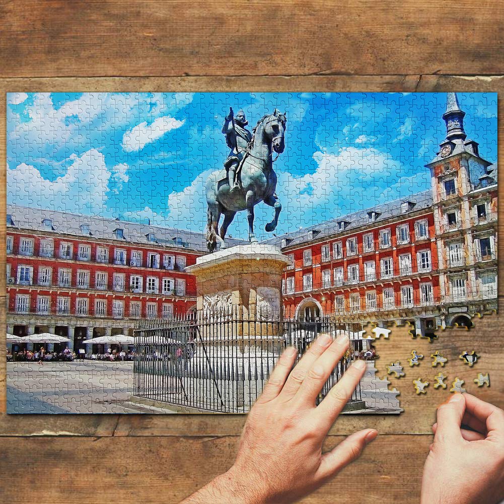 1000 Piece Spain Jigsaw Puzzle - Madrid Mayor Square Wooden Travel Souvenir | Perfect for Home Decor, Gift Giving & Relaxation