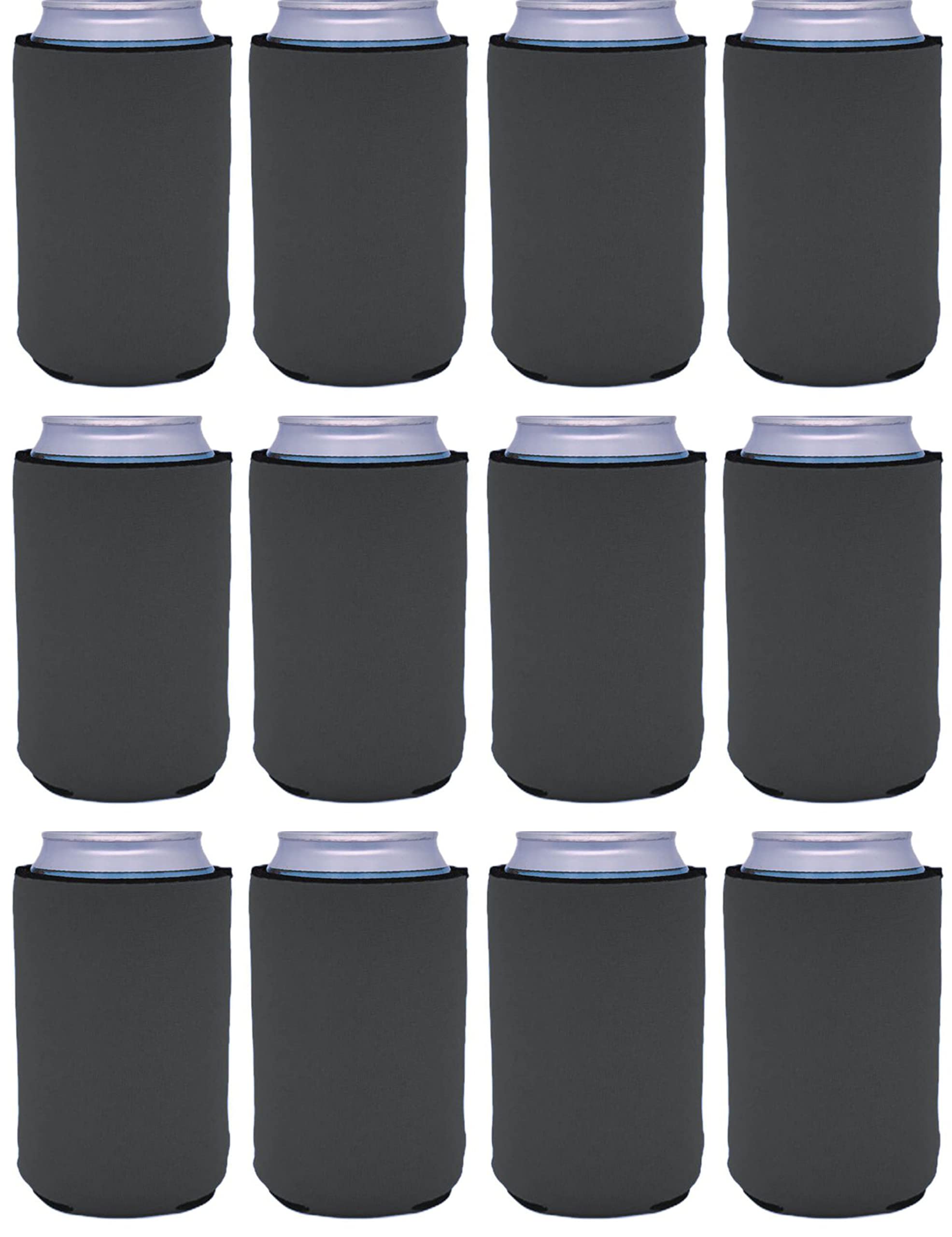 12 Pack Blank Neoprene Collapsible Can Coolers - Charcoal Color | Insulated Beer Sleeves for Parties, BBQs & Outdoor Events