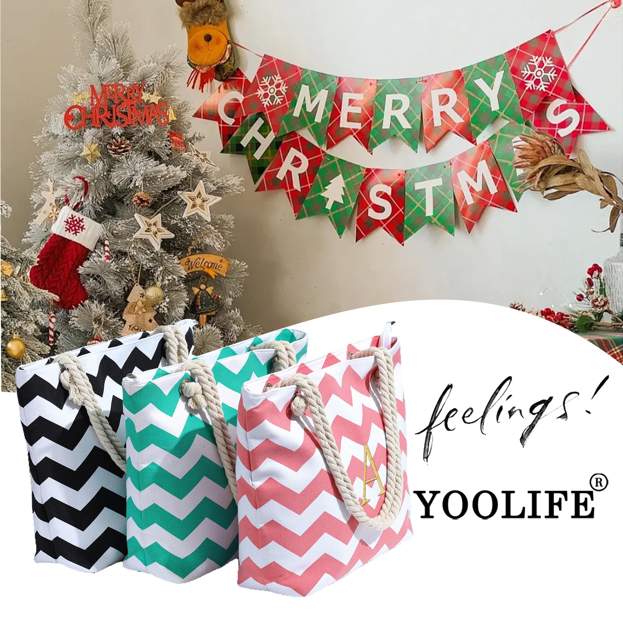 YOOLIFE Monogram Initial Tote Bag with Makeup Bag - Personalized Christmas, Mother's Day & Birthday Gifts for Women | Perfect for Work, Travel & Everyday Use