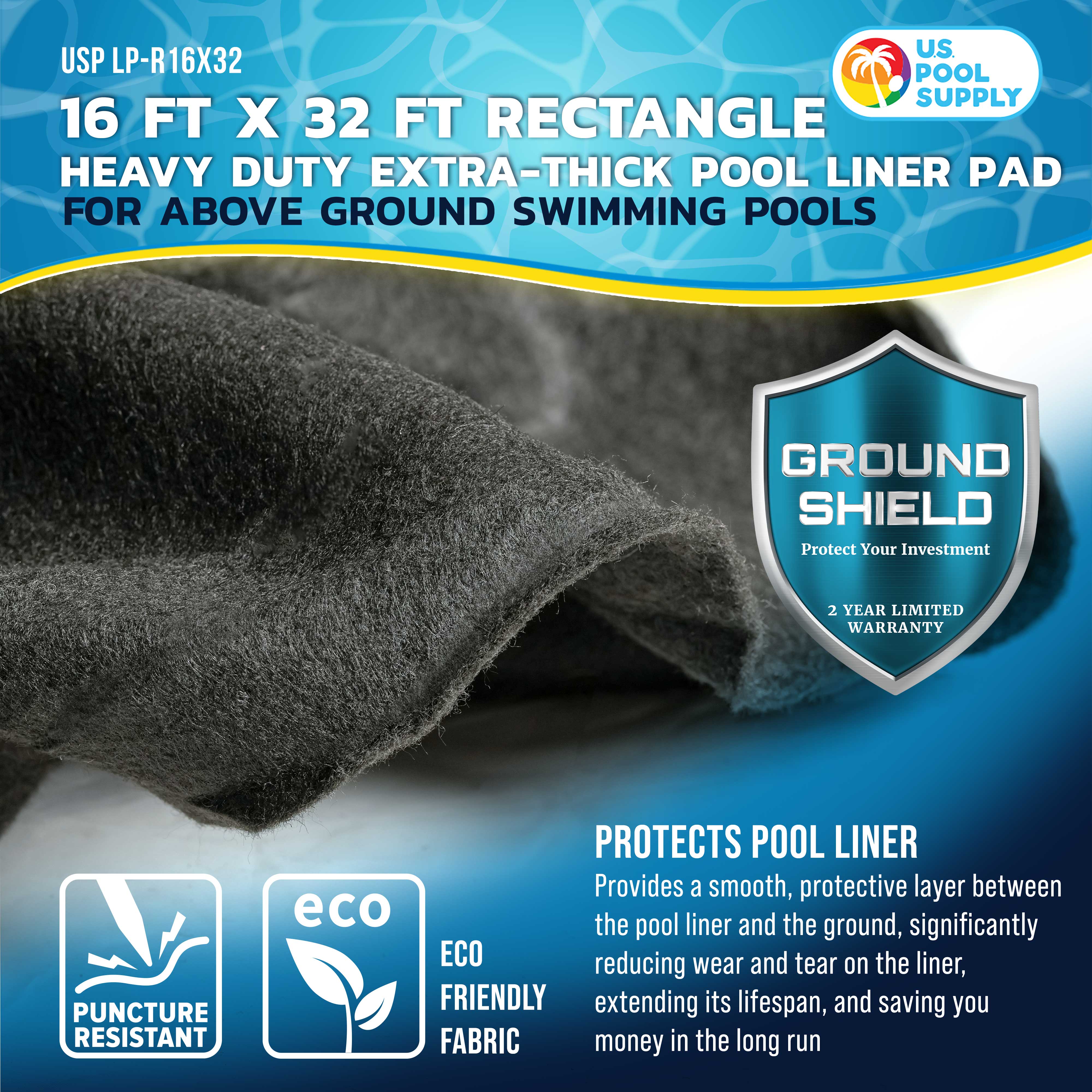 16ft x 32ft Heavy Duty Above Ground Pool Liner Pad - Durable Protection Against Punctures & Tears | Perfect for Rectangle Swimming Pools | Extends Pool Liner Life | Ideal for Backyard, Family Pool & Summer Water Activities
