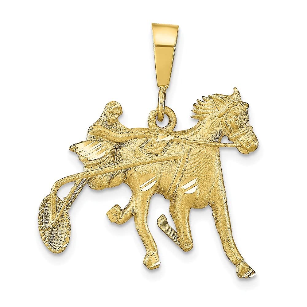 10K Yellow Gold Horse Racing Charm Pendant Necklace for Women - 25mm x 26mm Elegant Equestrian Jewelry Gift for Horse Lovers, Riders & Jockeys - Perfect for Birthdays, Anniversaries & Special Occasions