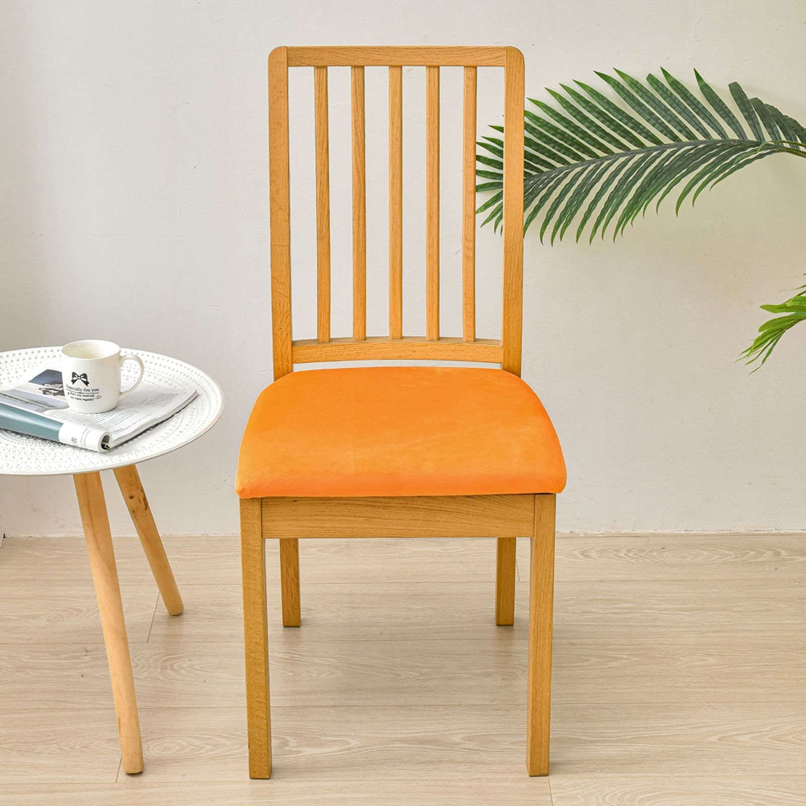 Velvet Stretch Chair Covers - Washable & Removable for Dining & Living Room - 2 PCS Orange