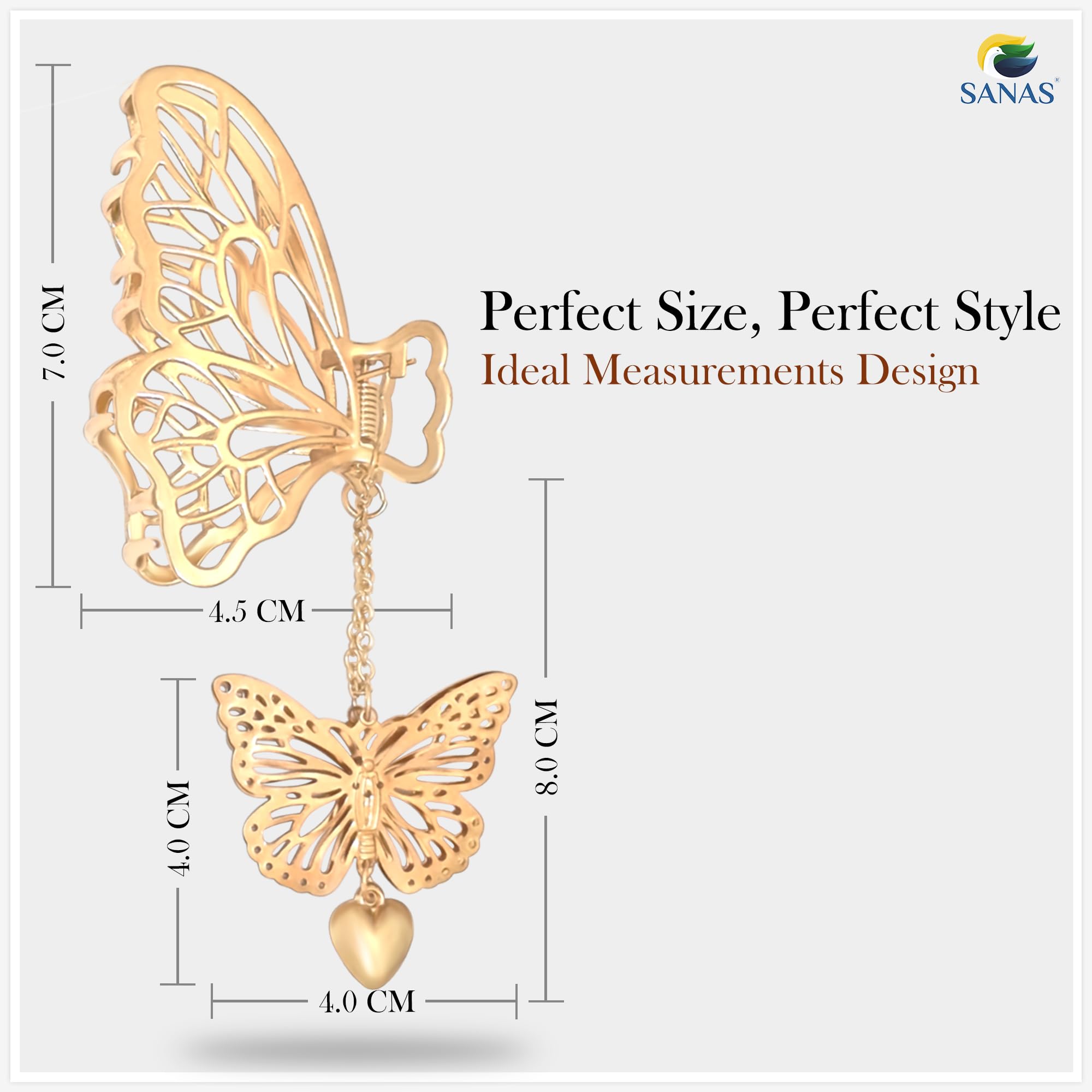 Sanas 2-Piece Pearl & Tassel Hair Clips for Women - Gold Metal Claw Clips, Butterfly Hair Clutchers - Elegant Hair Accessories for Girls & Women | Perfect for Parties, Weddings & Everyday Styling