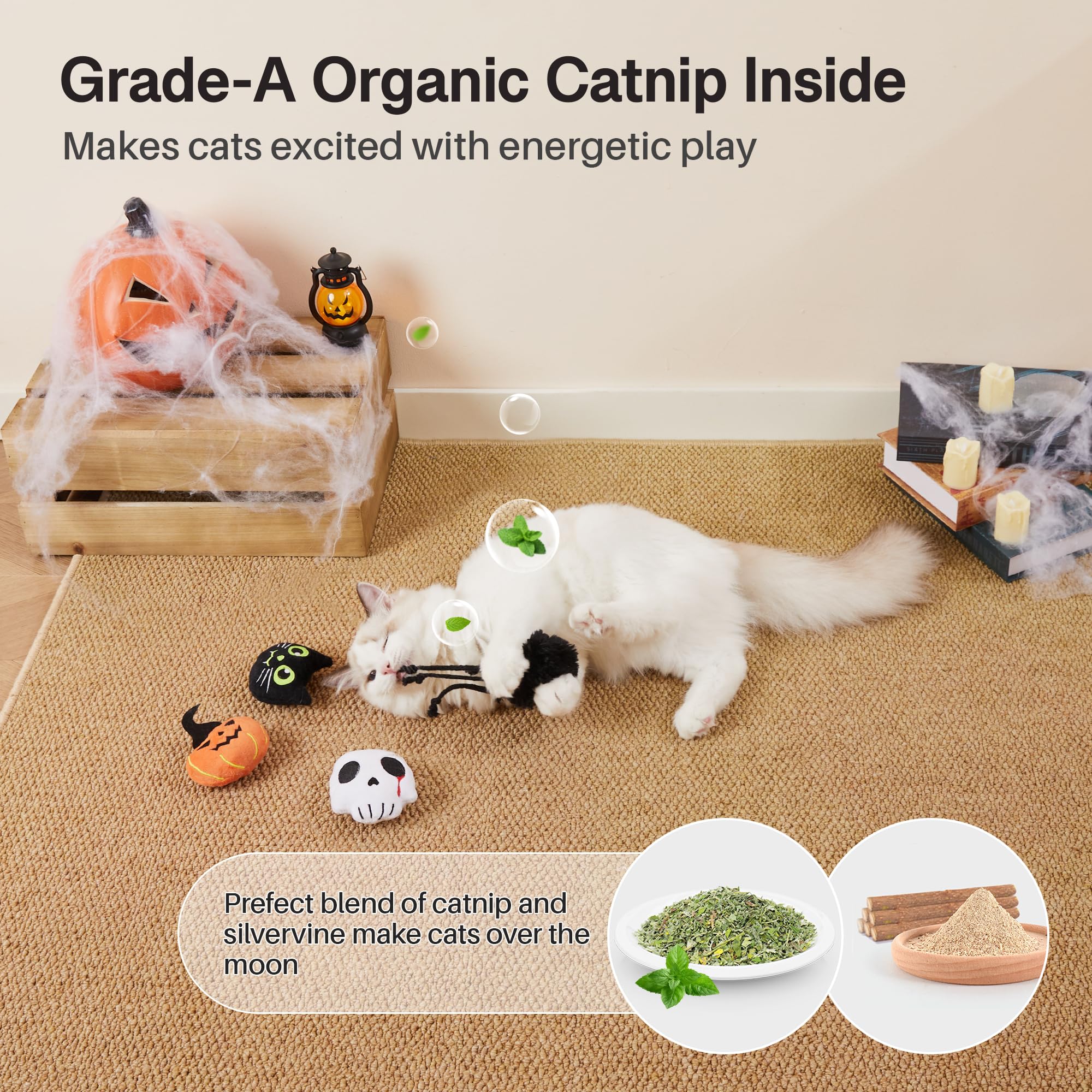 Potaroma 4 Pcs Interactive Cat Toys with Catnip & Crinkle Sound - Glow in The Dark Kitten Kicker Exercise Toys (4 Inches) for All Breeds - Perfect for Indoor Play & Nighttime Entertainment