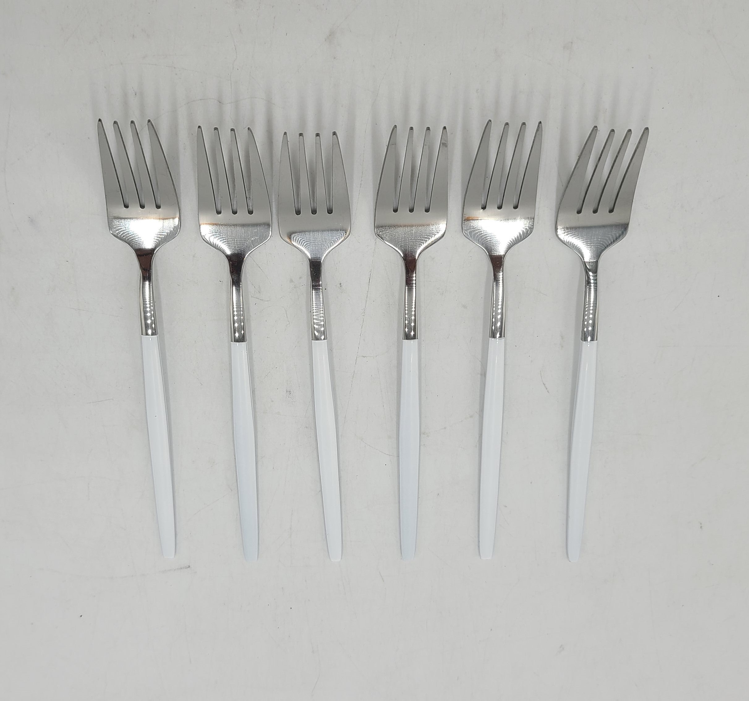 5.5x0.75 Inch 6-Piece Stainless Steel Fruit Forks Set - White/Silver (100 Pieces per Case) - Perfect for Parties, Weddings, and Catering Events