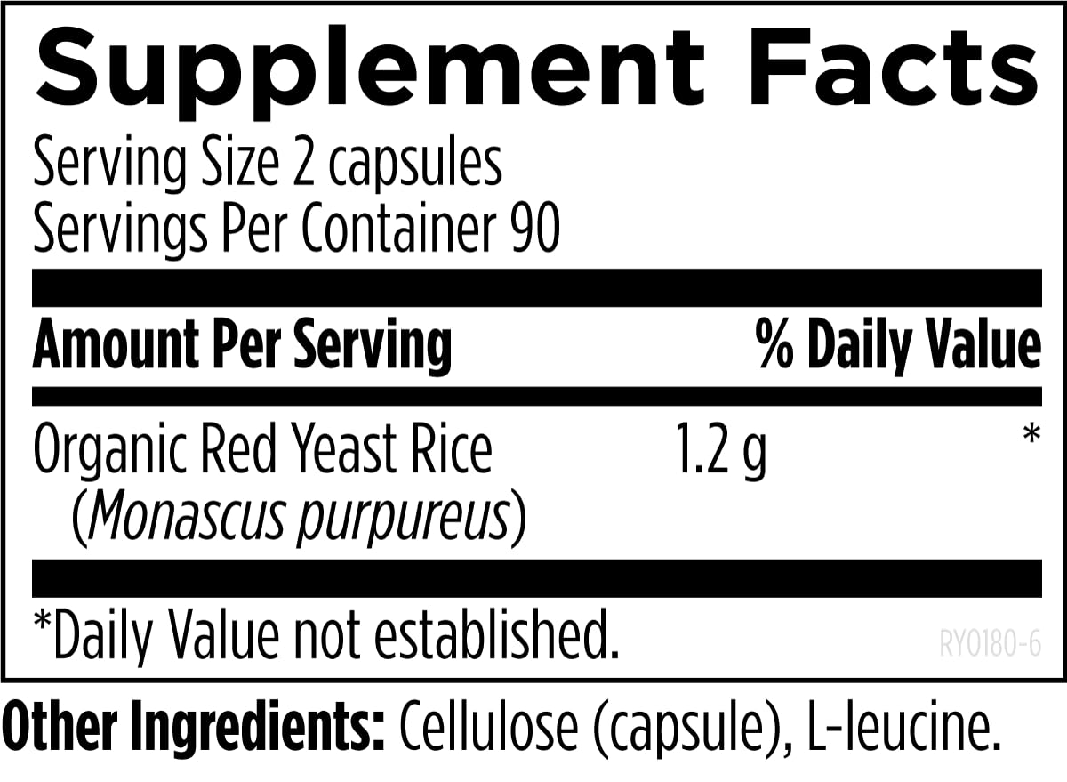 Designs for Health Red Yeast Rice Capsules 1200mg (1.2g) - Cardiovascular Support Supplement with US-Grown Organic Red Yeast Rice - Non-GMO, 180 Capsules - Perfect for Heart Health Maintenance & Cholesterol Management