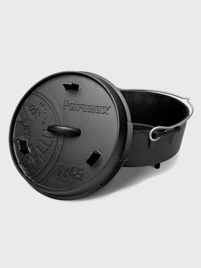 Petromax Dutch Oven Cast Iron Cookware - 6 Quart Enameled Camping & Outdoor Cooking Pot for Baking, Stewing & Braising - Perfect for Campfires, Backpacking & Home Kitchen Use