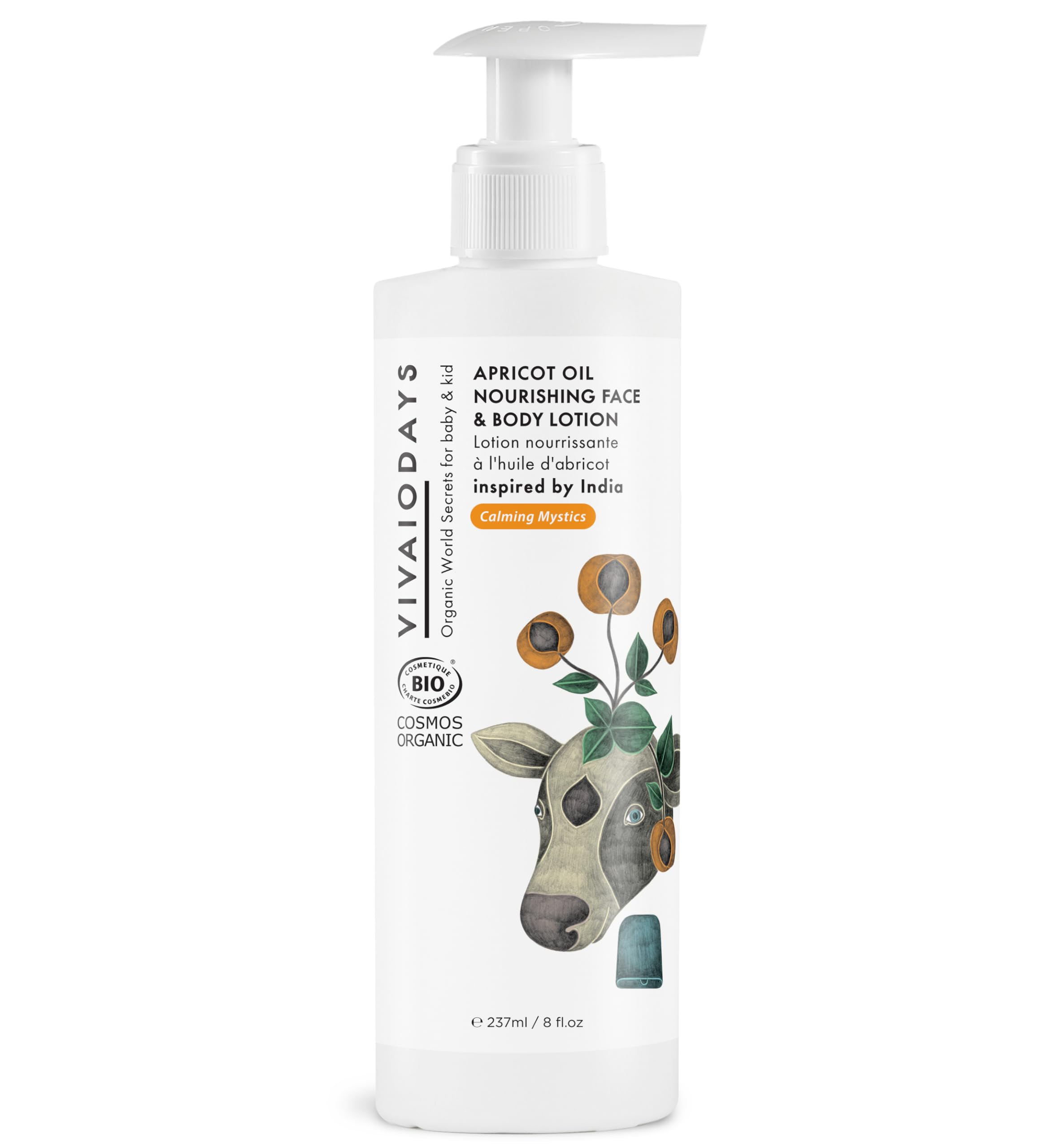Organic Apricot Oil Face & Body Lotion - 8 fl. oz with Pump | Nourishing Moisturizer for Baby, Kids & Adults | Dry Skin Care, Massage & Daily Hydration