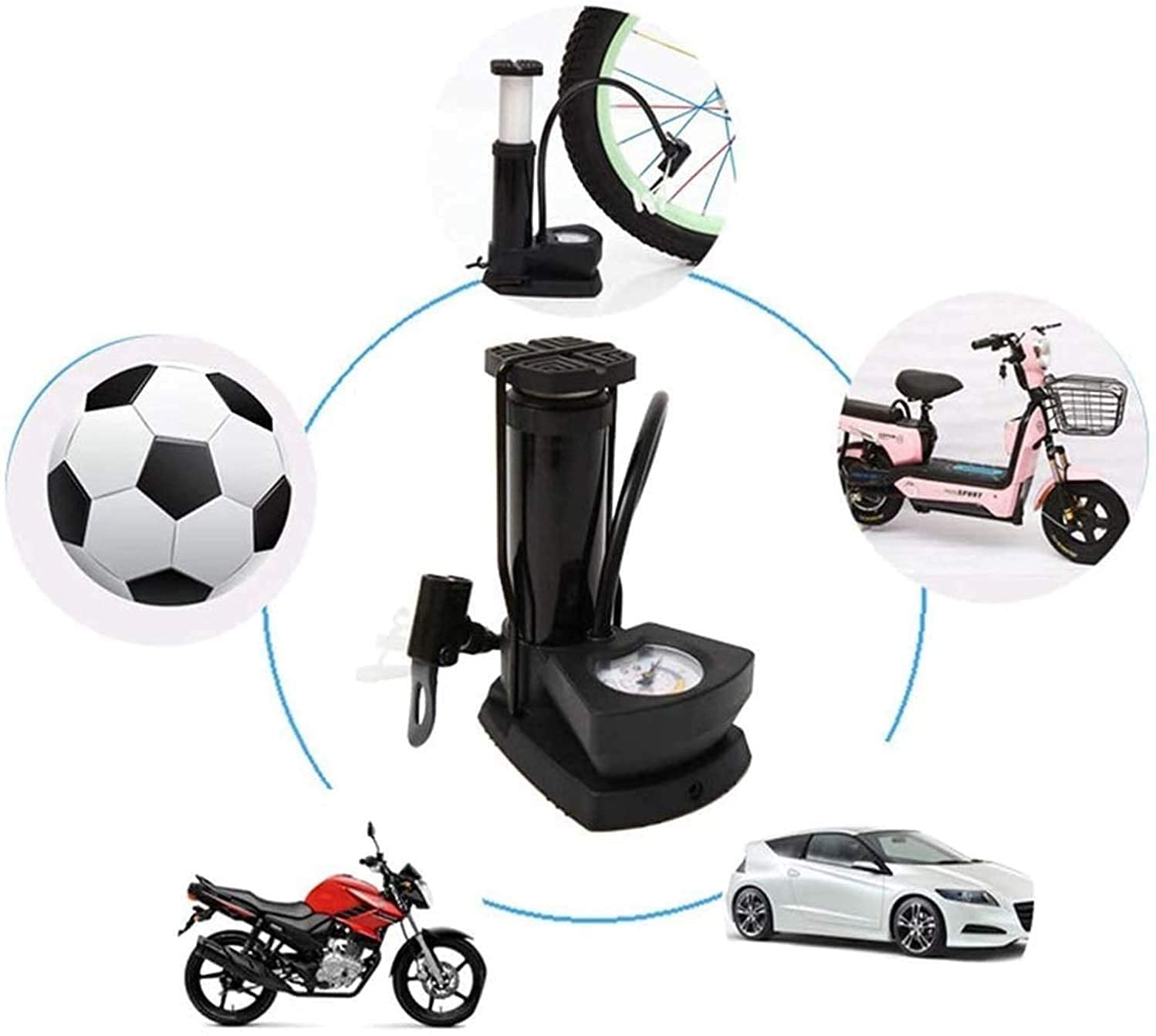 Portable Mini Bike Pump with Pressure Gauge - Compact Foot Air Pump for Bicycle, Motorcycle, Basketball, Football & Balloons - Ideal for Road Bikes, Mountain Bikes & Inflatable Sports Equipment (Red) - Perfect for Cycling Trips, Camping & Emergency Tire Inflation