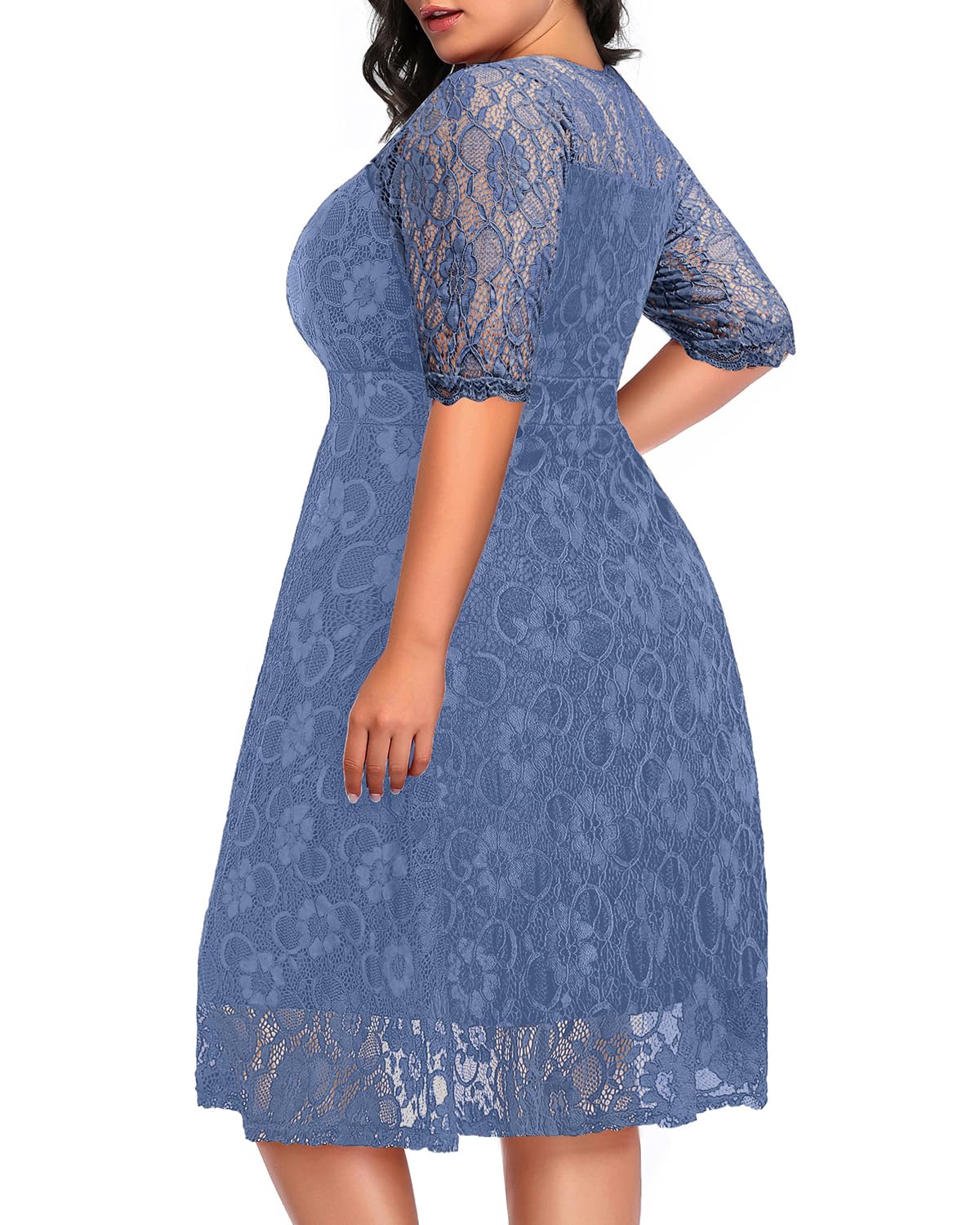 Elegant Plus Size Lace V-Neck Midi Dress for Women - Wedding Guest, Bridal Shower & Cocktail Party | Semi-Formal Occasion Wear for Special Events