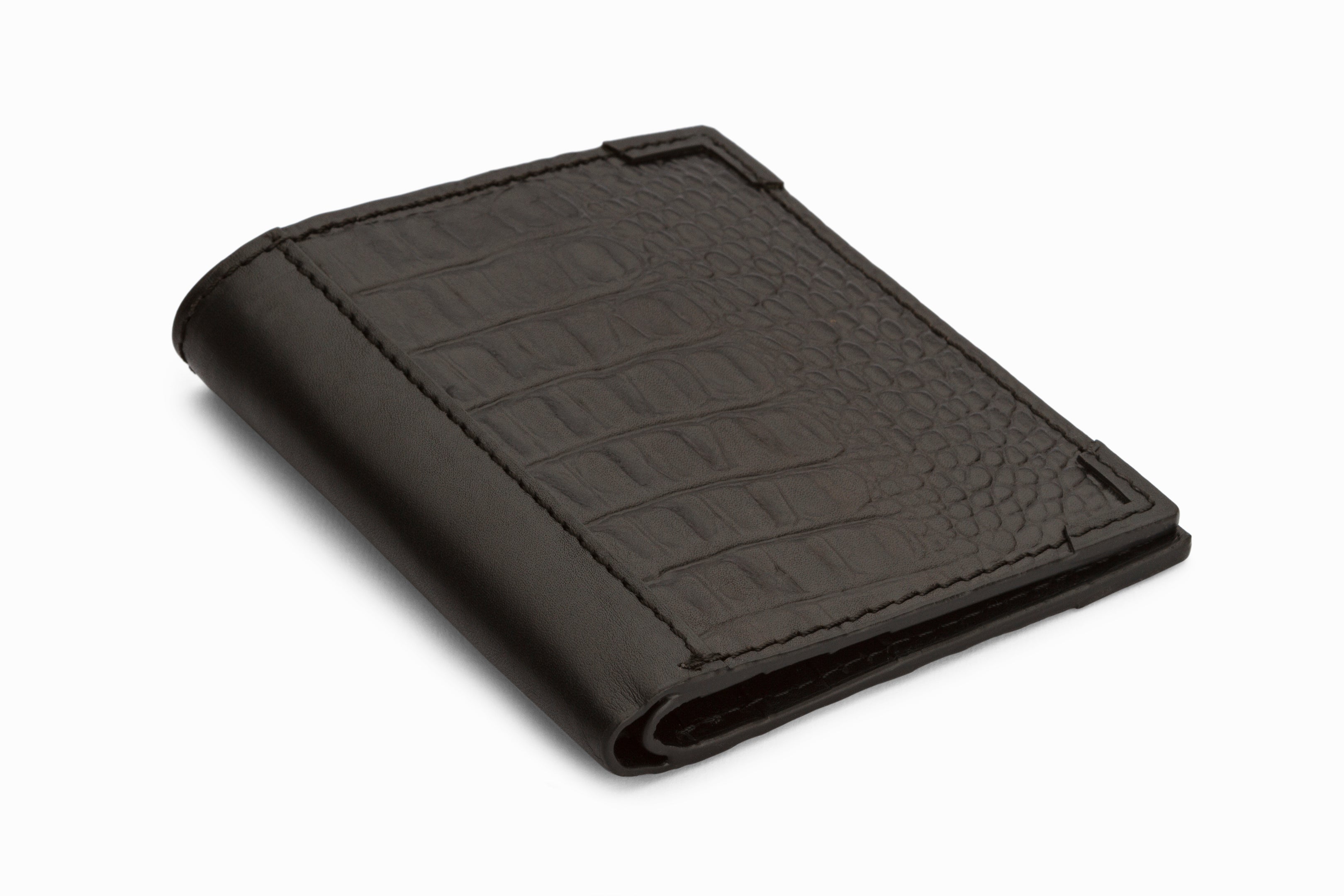 Premium Hip Fold Leather Wallet - Genuine Crocodile Embossed Black Leather - Slim RFID Blocking Bifold Wallet for Men - Perfect for Everyday Carry, Business & Travel