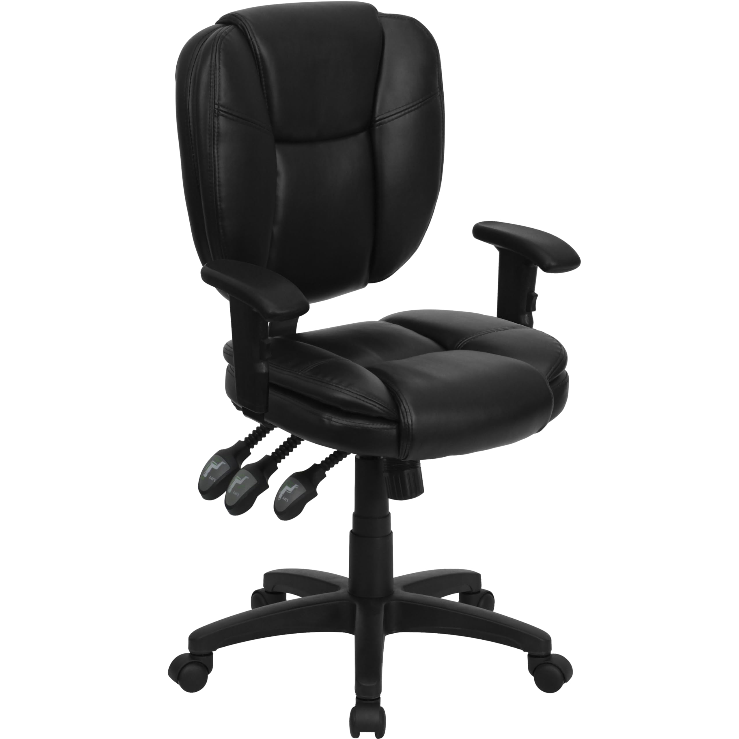 Premium Ergonomic Office Chair - Flash Furniture Caroline Mid-Back Black LeatherSoft Swivel Task Chair with Lumbar Support & Adjustable Arms for Home Office, Gaming, and Workspace Comfort