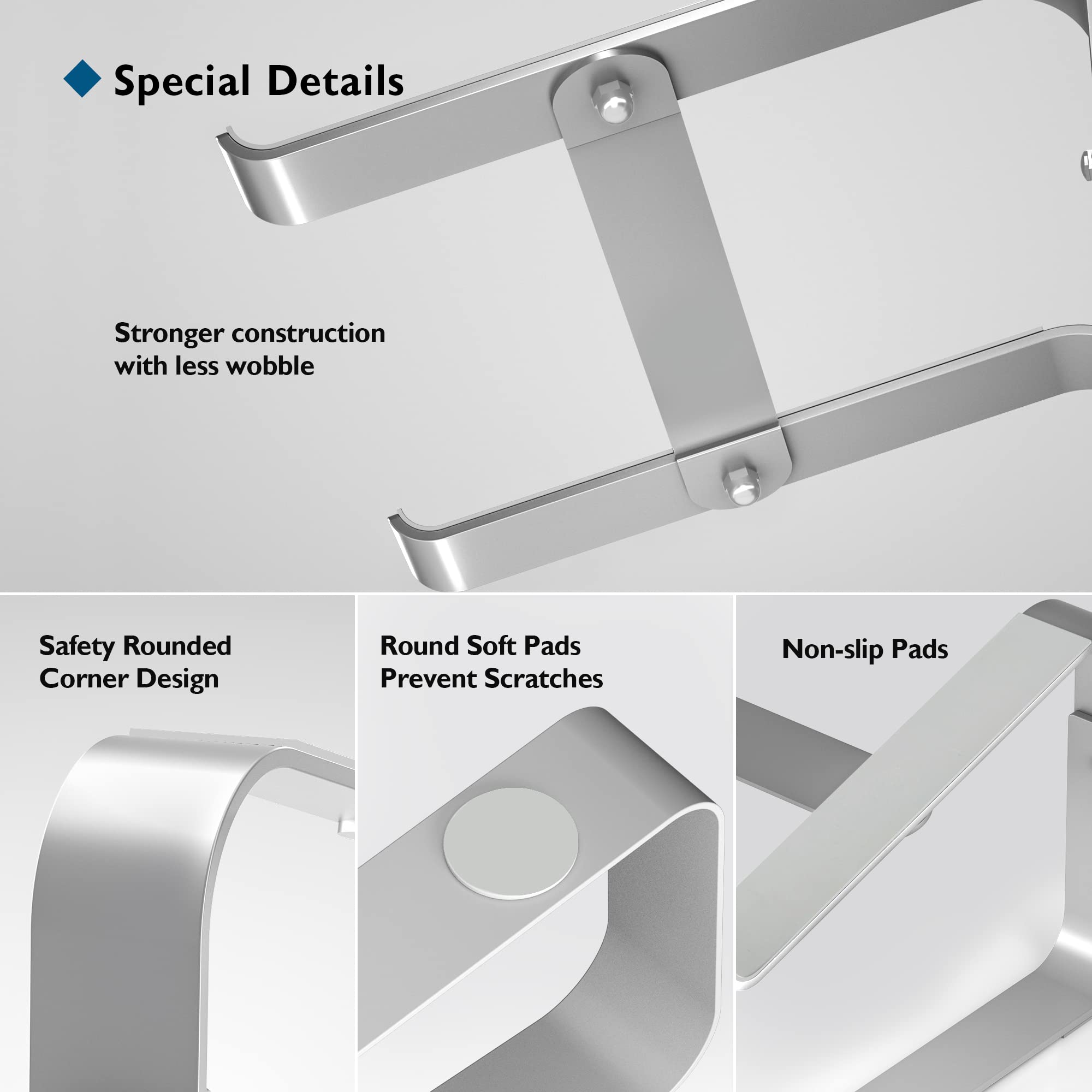 BONTEC Adjustable Laptop Stand for Desk - Ergonomic Aluminum Laptop Riser Holder Compatible with 10-17.3 Inch Notebooks (Silver) - Perfect for Home Office, Gaming & Workspace Setup
