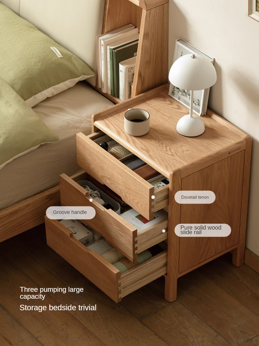 Solid Oak Wood Nightstand - Modern Nordic Style Bedside Table for Bedroom, Living Room, or Office