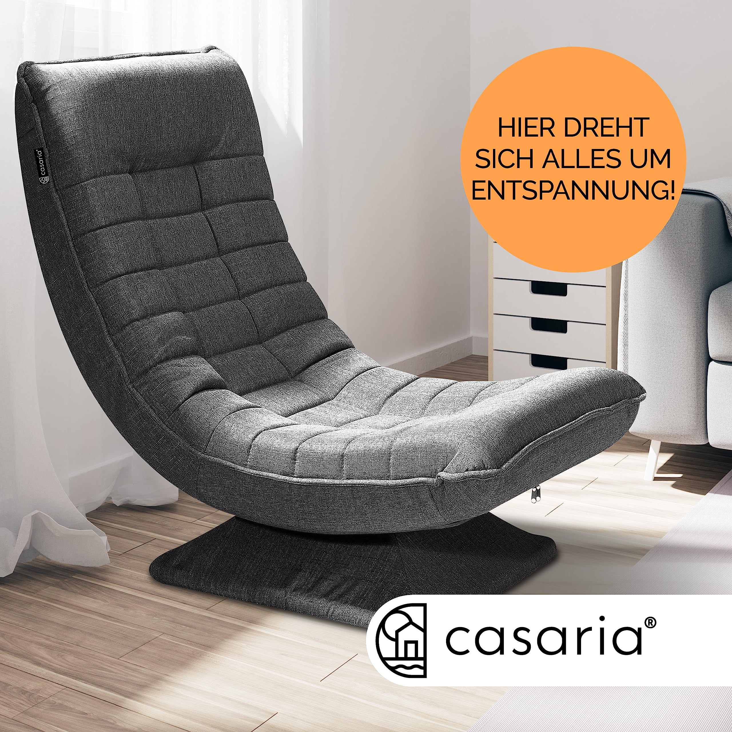 CASARIA® Adjustable Backrest 360° Swivel Floor Chair - Foldable, Gray Upholstered, Supports up to 330 lbs (150kg), 60x105x87cm - Perfect for Living Rooms, Bedrooms, Gaming & Meditation Spaces