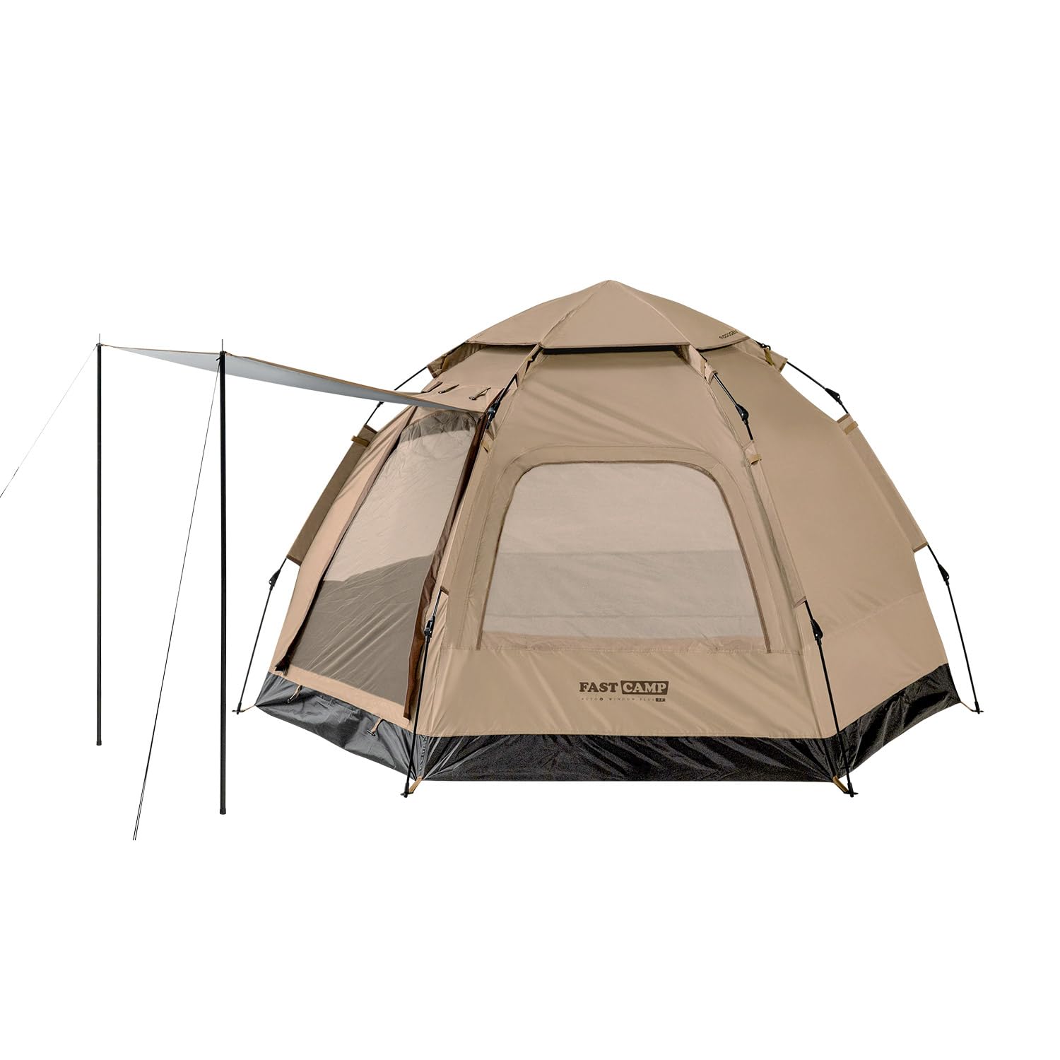 4 Person Instant Pop Up Camping Tent - Hexagonal Design with 2 Mesh Windows, 2 Doors & Rainfly - Easy Setup Family Tent for Outdoor Adventures, Backpacking, Hiking & Beach Trips