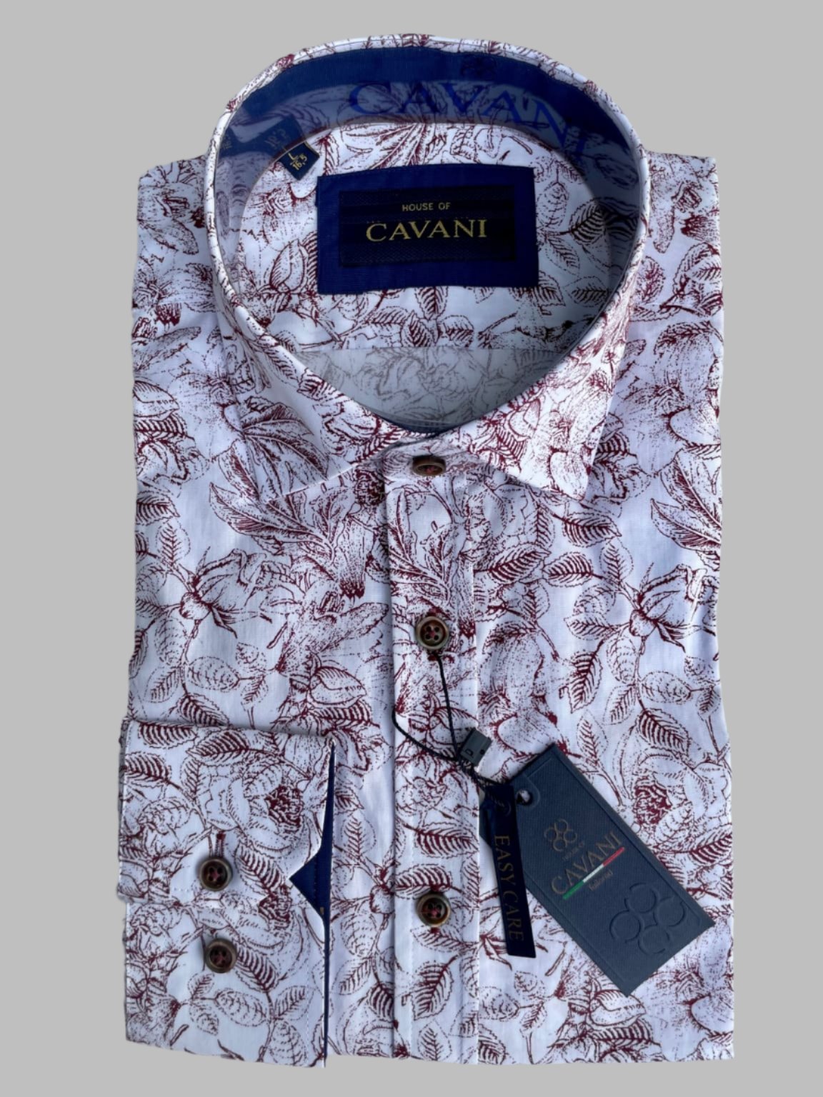 Cavani Men's Burgundy Printed Casual Shirt - Stylish Long Sleeve Button Down for Office, Party & Date Night Outfits