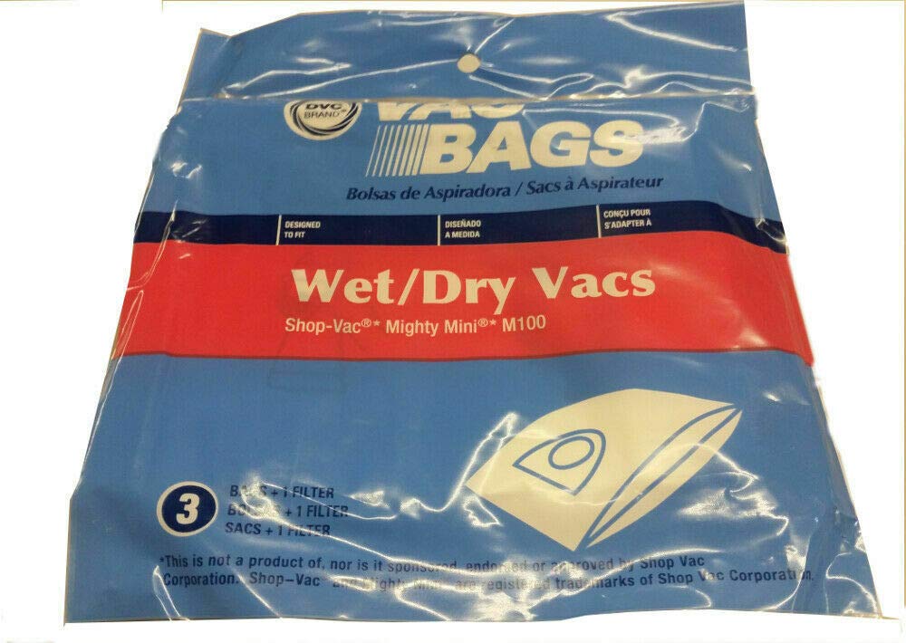 DVC Shop Vac Mighty Mini M100 Vacuum Cleaner Bags - 150 Pack | Made in USA | Replacement Bags for Wet/Dry Vacuums | Perfect for Home, Garage & Workshop Cleaning