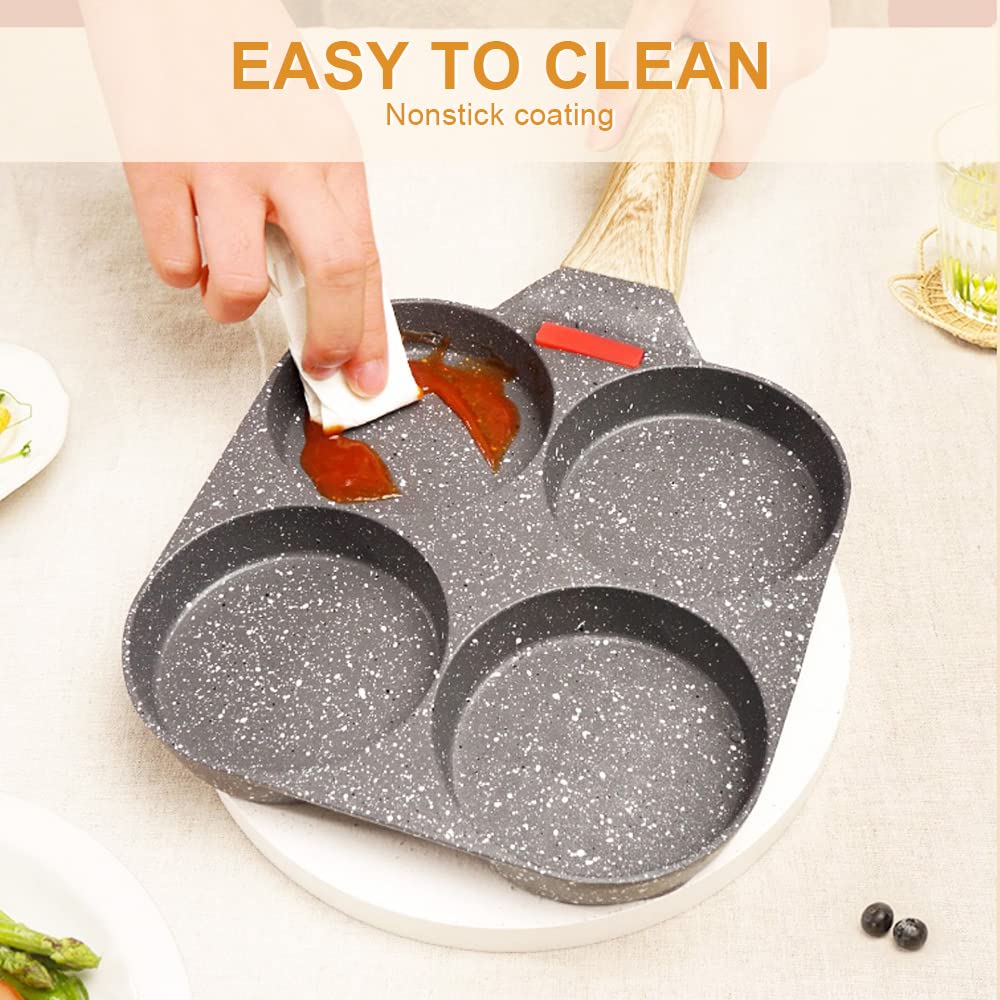 Nonstick 4-Cup Egg Frying Pan - Aluminum Alloy Breakfast Pancake Maker for Perfect Fried Eggs - Compatible with Gas & Induction Stoves (Black) - Ideal for Home Cooking, Camping & RV Trips