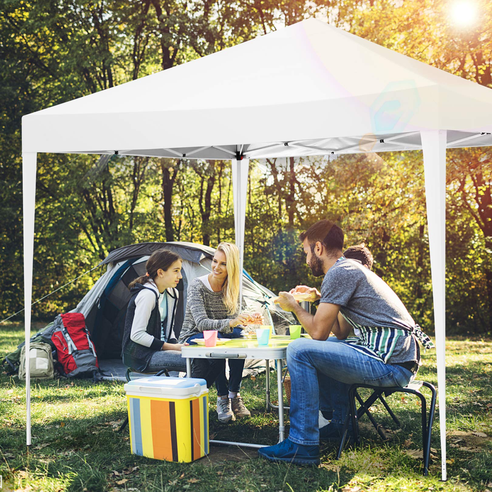 COBIZI 10x10 Pop Up Canopy Tent with 4 Sidewalls - Waterproof Instant Shelter for Outdoor Events, Camping, Parties & Backyard Gatherings - Portable White Gazebo for Commercial Use & Picnics
