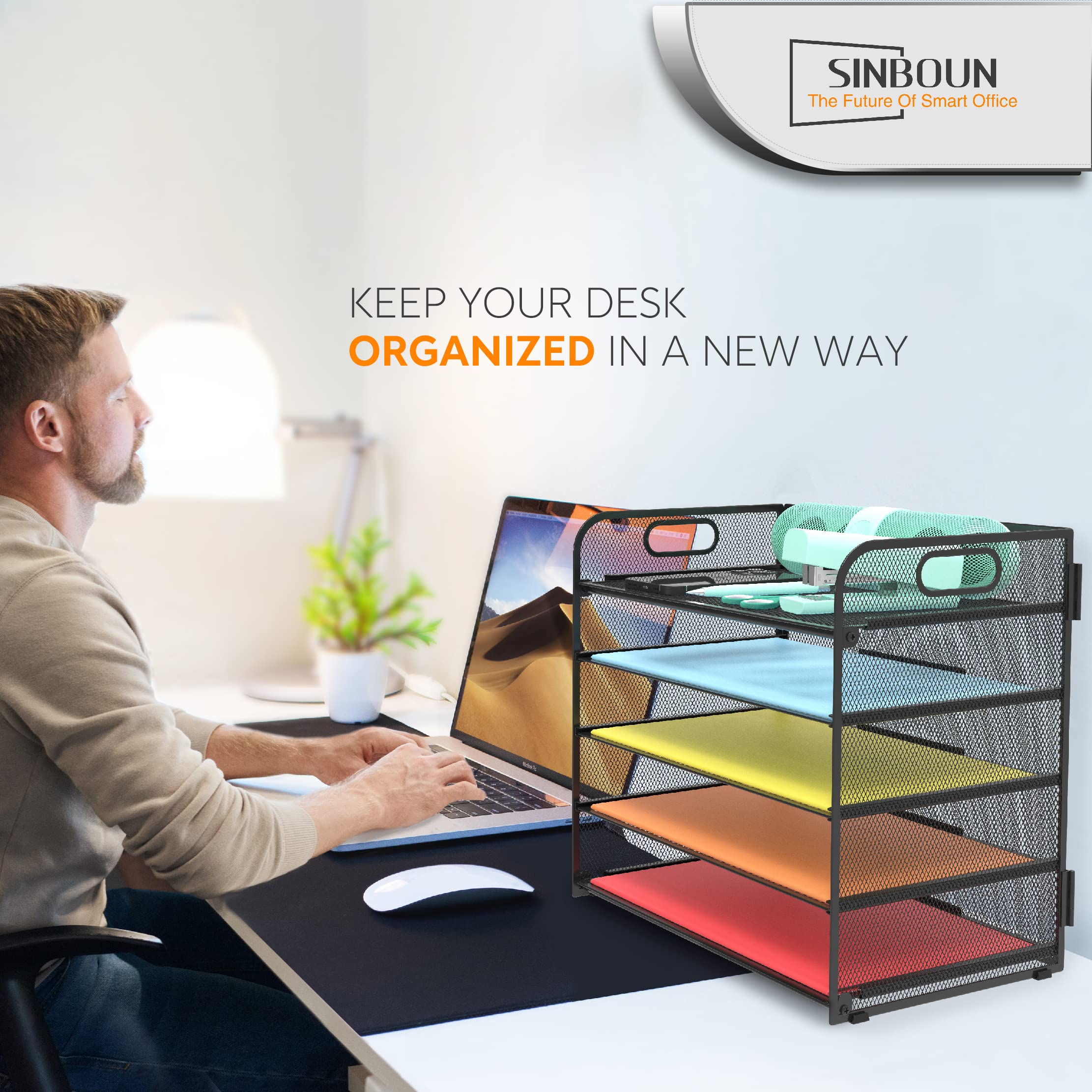 5-Tier Metal Letter Tray with Handle - Black Desk Organizer for Office & Classroom | Paper Holder, File Organizer, Document Shelf | Perfect for Mail Sorting, Bill Storage & Workspace Organization
