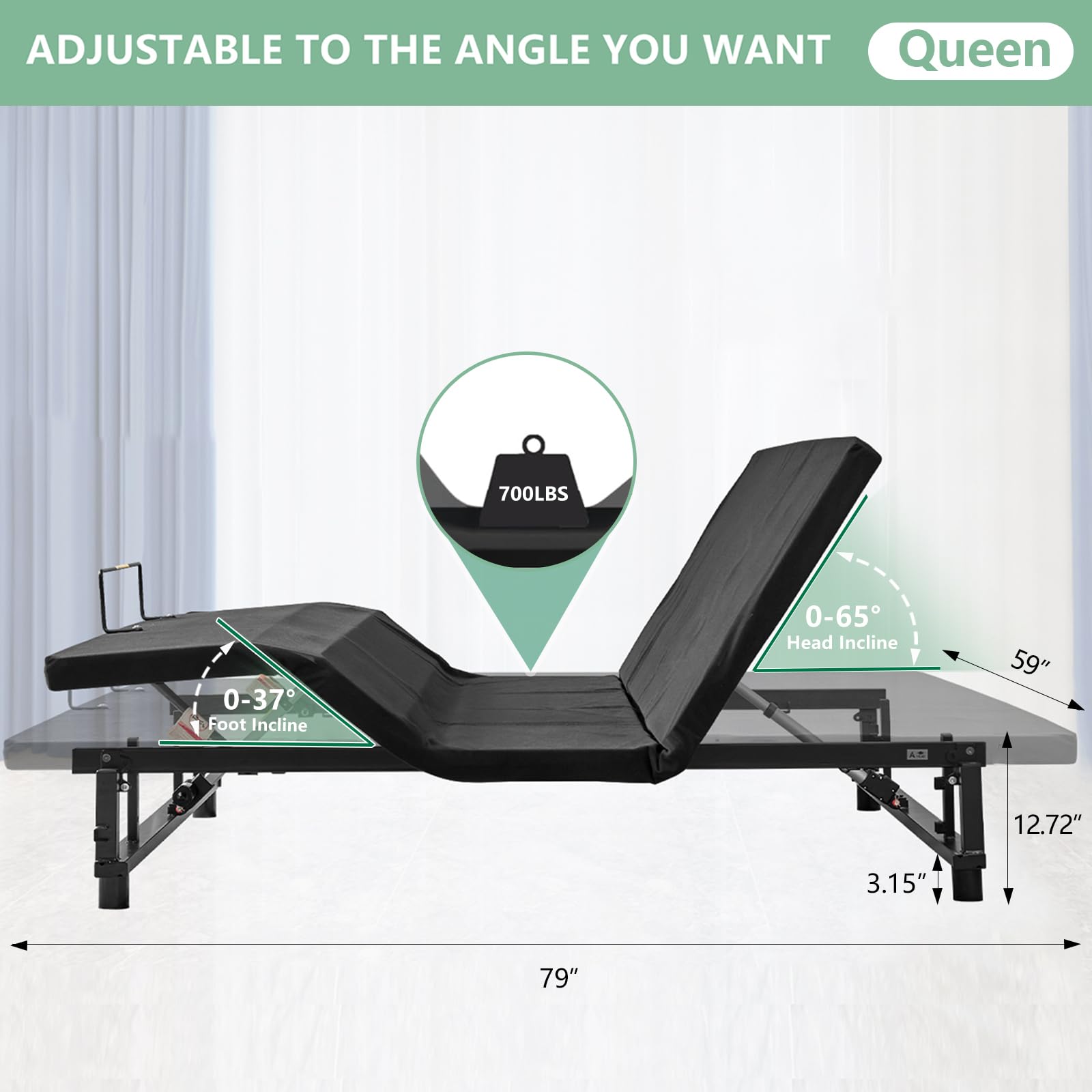 Adjustable Queen Size Bed Frame with Wireless Remote Control - Electric Bed with Head & Foot Incline, Zero Gravity Position & Quiet Motor - Perfect for Back Pain Relief, Reading, Watching TV & Relaxation