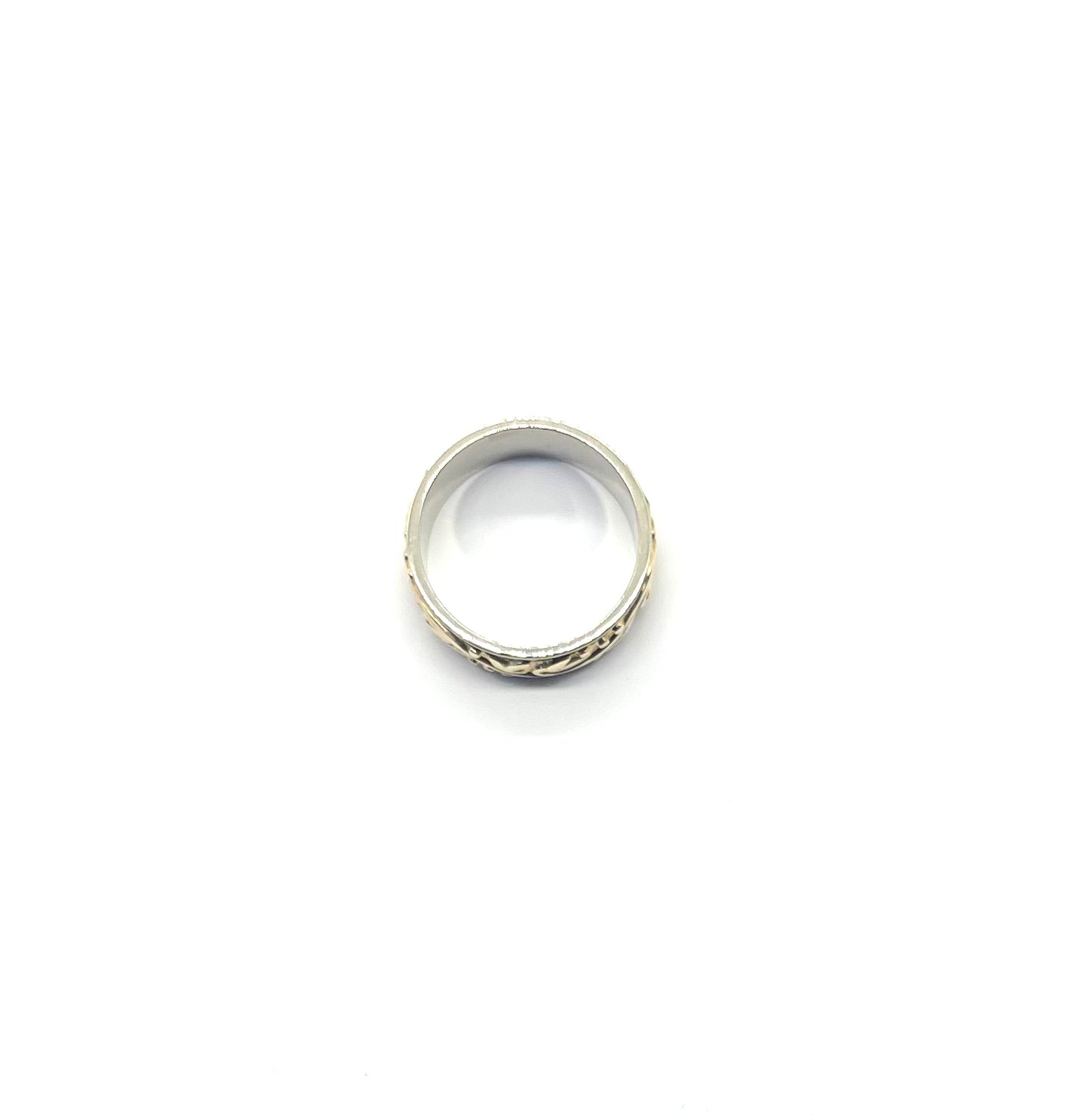 14K Yellow and White Gold Floral Carved Border Band Ring - Elegant Wedding, Engagement, Anniversary Jewelry Gift for Women
