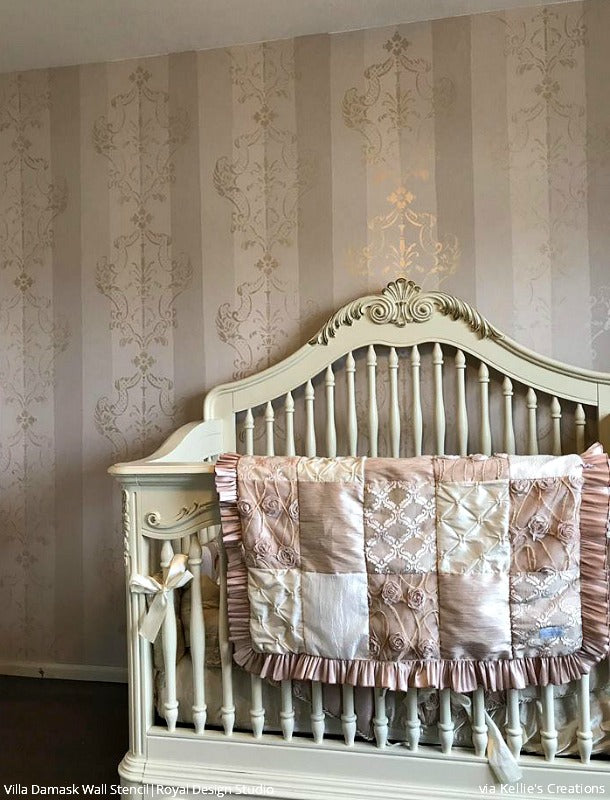 Villa Alison Woolley Damask Wall Stencil - Reusable DIY Painting Template for Home Decor, Accent Walls, and Furniture - Perfect for Bedrooms, Living Rooms, and Craft Projects