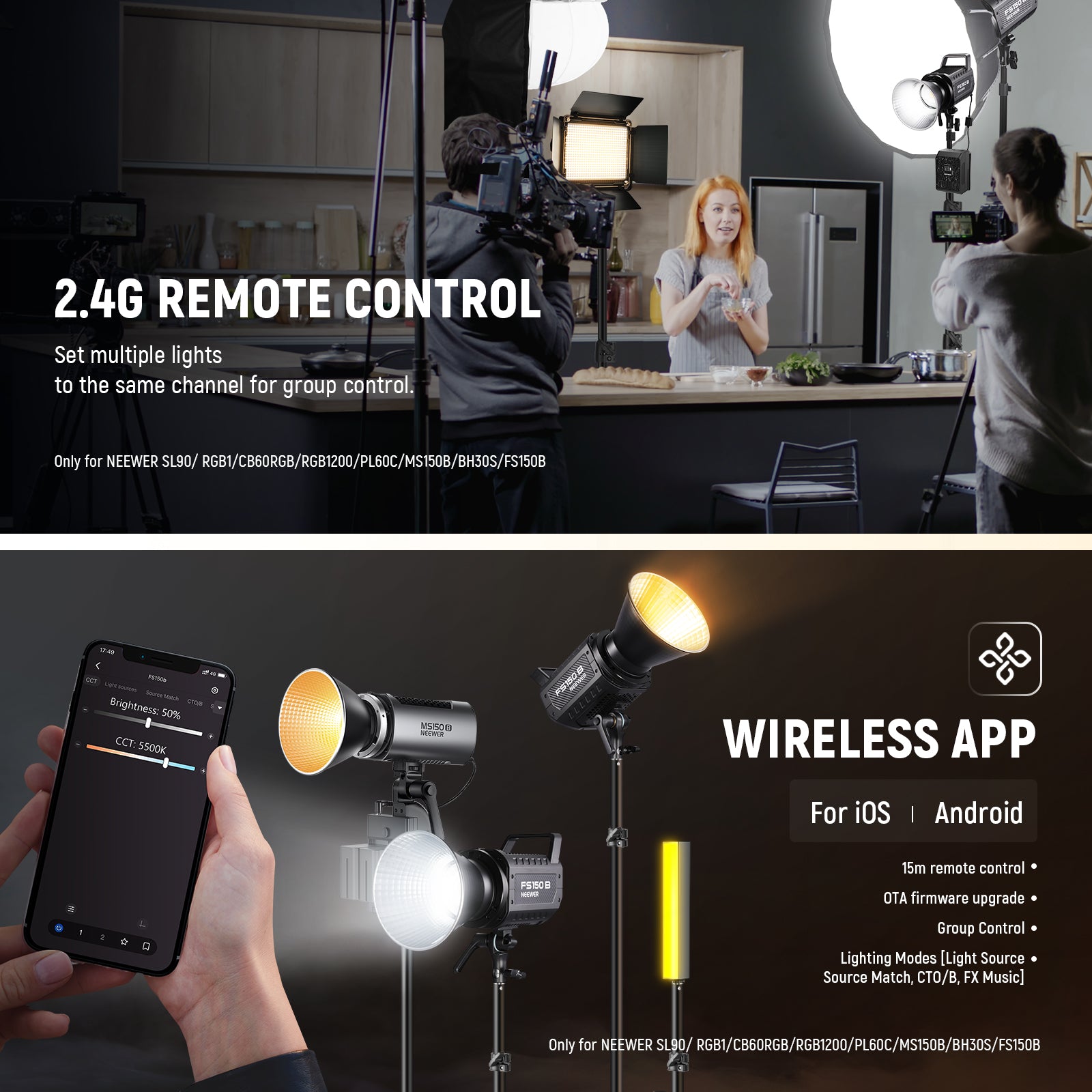 NEEWER FS150B 130W Bi-Color LED Video Light Panel - Professional Continuous Lighting for Photography, YouTube Videos, Studio Streaming & Live Broadcasting
