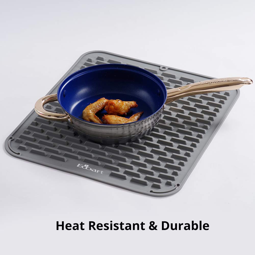 Premium Silicone Dish Drying Mat - 18x16 Inch Large Waterproof Countertop Protector, Non-Slip Sink Liner & Heat Resistant Trivet with Free Cleaning Brush (Cool Gray) - Perfect for Kitchen Counter, Dish Rack Alternative & Drying Utensils