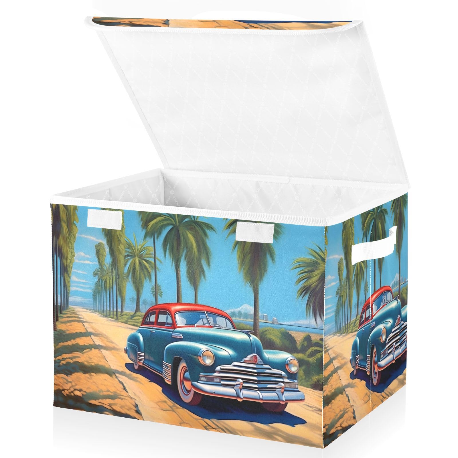 Collapsible Fabric Storage Bins with Lids & Handles - 16.5×12.6×11.8 Inch Foldable Cube Organizer for Beach, Car, Home, Bedroom, Closet & Office - Perfect for Toys, Blankets, Books & Seasonal Decor Storage