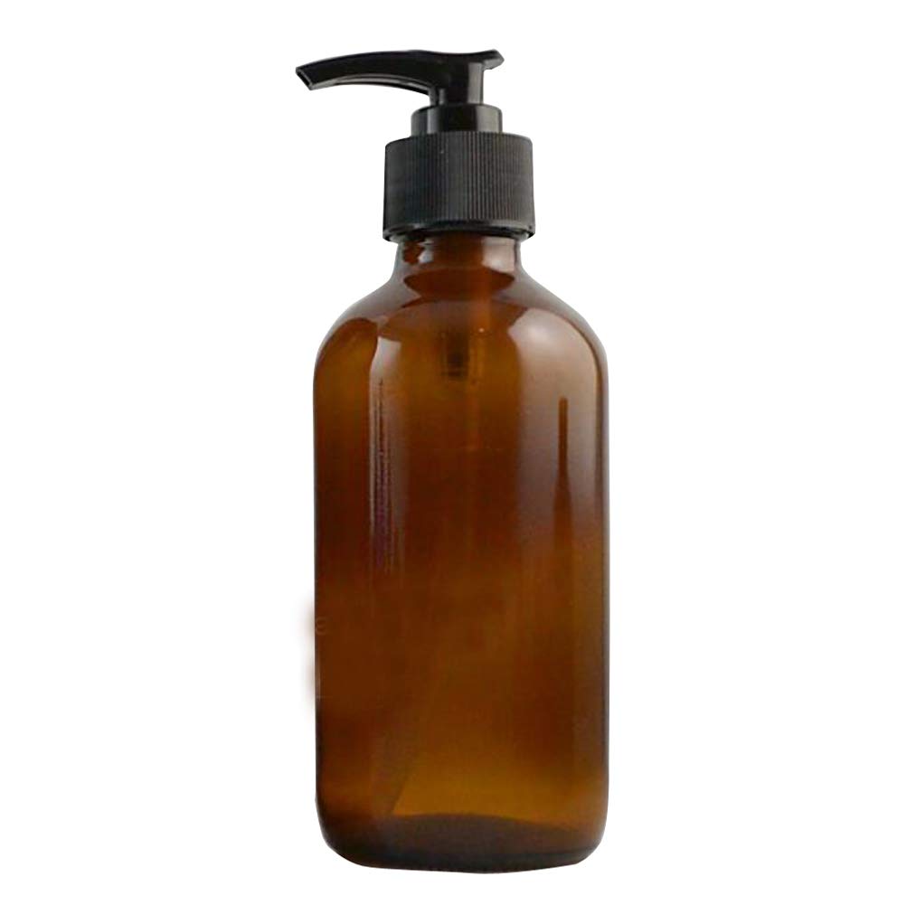 Amber Glass Refillable Bottle with Black Pump for Lotion, Soap, Essential Oils - 250ml | Perfect for Aromatherapy, DIY, Kitchen & Bathroom Organization