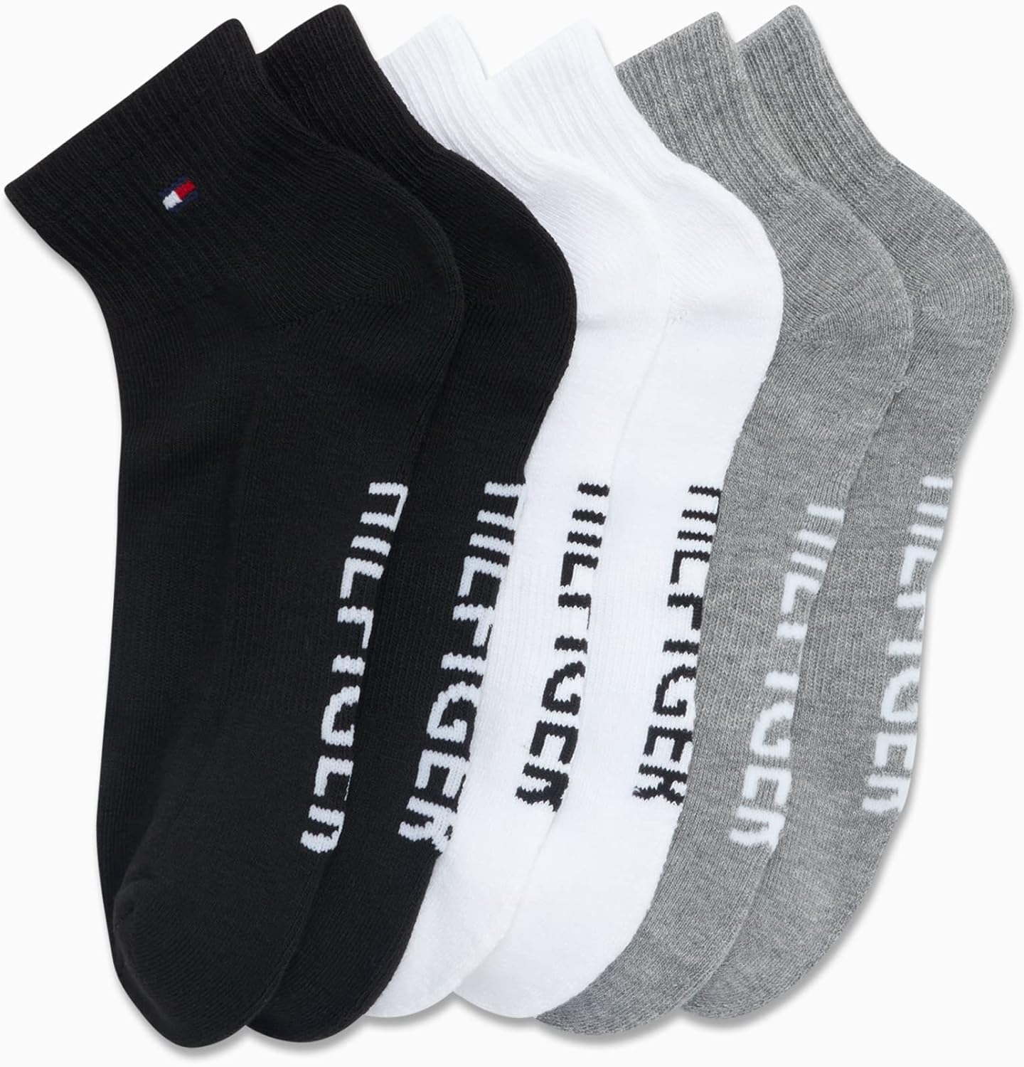 Tommy Hilfiger Men's Performance Cushion Athletic Socks - 6 Pack Quarter Cut Ankle Socks for Running, Gym & Casual Wear | Breathable & Comfortable Workout Socks