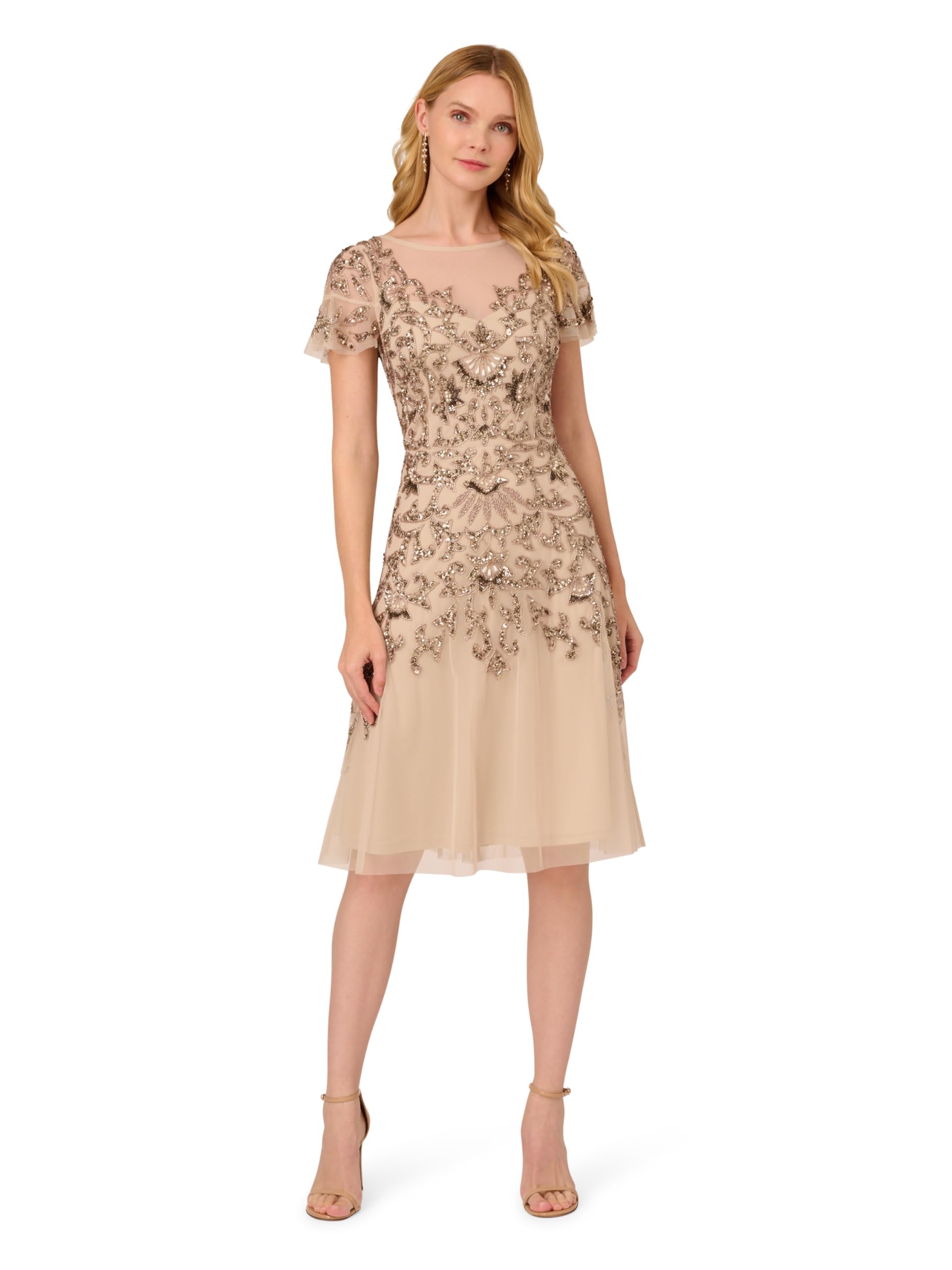 Adrianna Papell Women's Beaded Lace Cocktail Dress for Evening Parties & Special Occasions