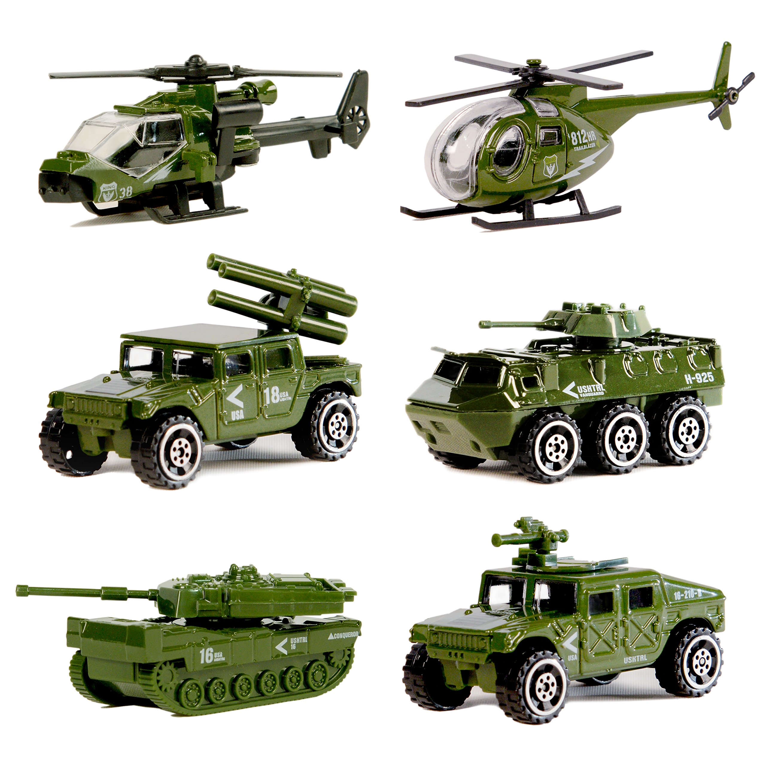 6-Pack Die-Cast Military Vehicle Set - Alloy Metal Army Toy Models Including Tank, Jeep, Panzer, Anti-Air Vehicle & Helicopter - Perfect for Kids, Toddlers & Boys - Great for Playtime, Collecting & Military-Themed Birthday Gifts
