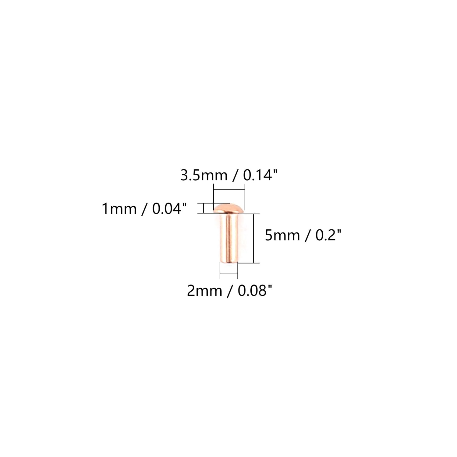 200Pcs M2 Copper Solid Rivets - 0.08