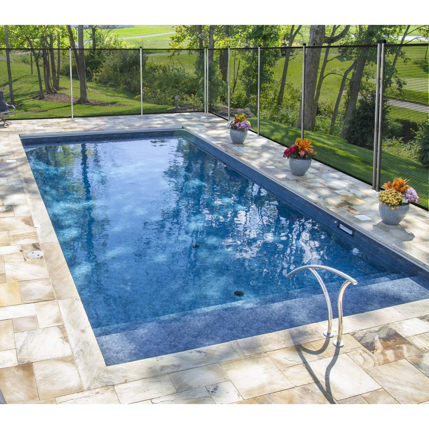 TANG Removable Safety Mesh Pool Fence for Inground Pools - 6'x10' Outdoor Yard Fencing with Stand Poles - Backyard Garden & Pet Barrier for Dogs & Chickens - Perfect for Swimming Pool Safety, Play Area Protection & Pet Containment
