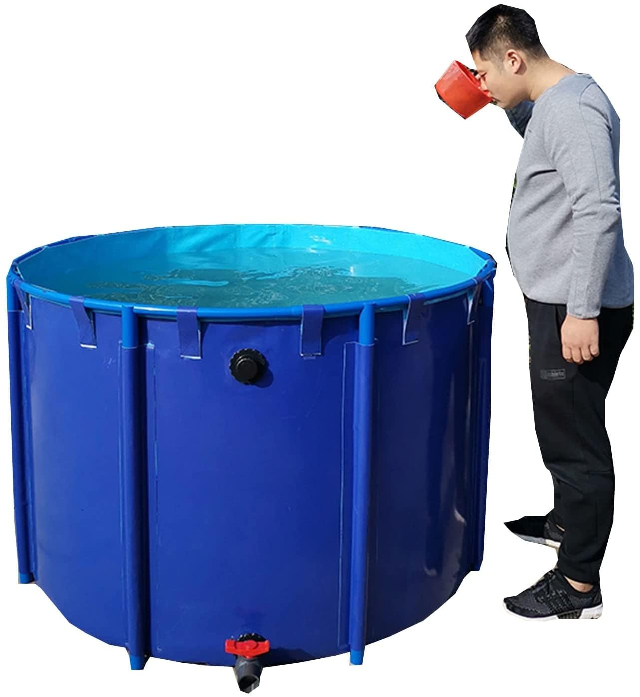 6.5ft x 3ft Above Ground Collapsible Fish Pond - 818 Gallon Heavy Duty Canvas Koi Pool with Metal Bracket Frame for Outdoor Koi Farming, Garden Irrigation & Backyard Water Features