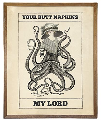 Funny Gothic Victorian Octopus Wall Art - Steampunk Bathroom Decor - Unique Goth Tentacles Poster - Vintage Toilet Sign - Powder Room Accessories - Home Décor for Bathroom, Restroom & Living Room