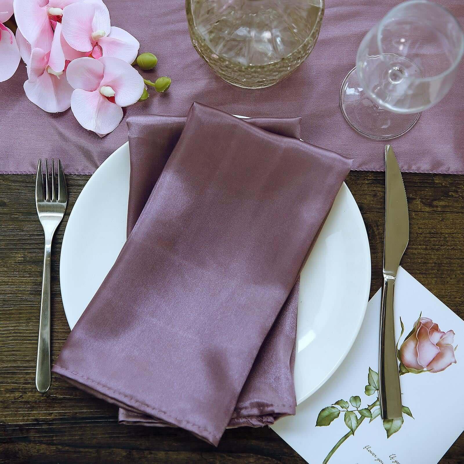 20x20 Inch Amethyst Satin Linen Napkins - Bulk 5-Pack for Wedding, Birthday, Restaurant & Party Table Decor | Elegant Tableware for Formal Dining, Bridal Showers & Special Events