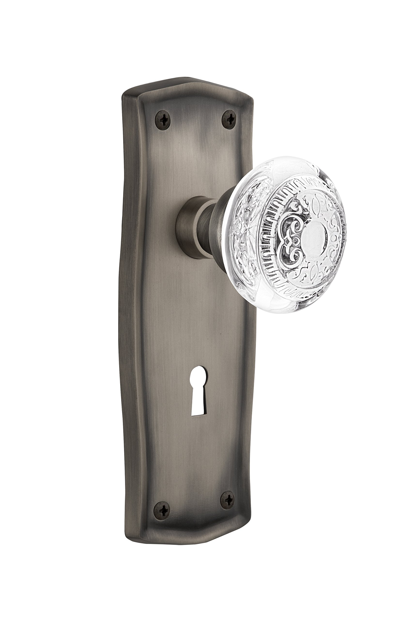 Nostalgic Warehouse 751561 Antique Pewter Privacy Prairie Plate with Keyhole Crystal Egg and Dart Knob - 2.375